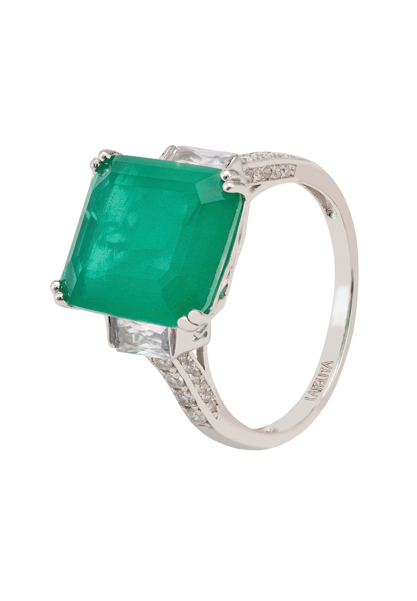 Margaret Cocktail Ring Silver Colombian Emerald - LATELITA Rings