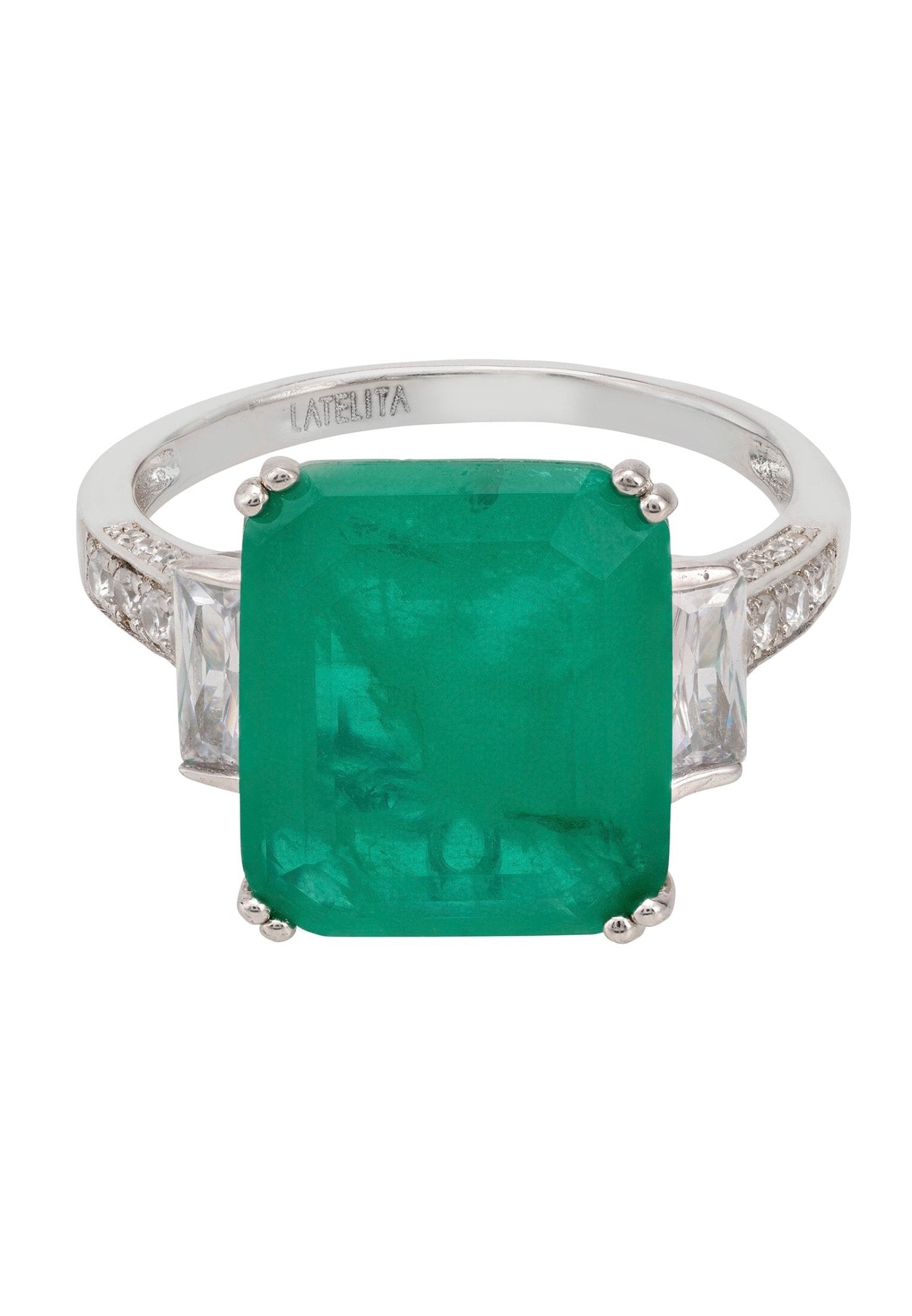 Margaret Cocktail Ring Silver Colombian Emerald - LATELITA Rings