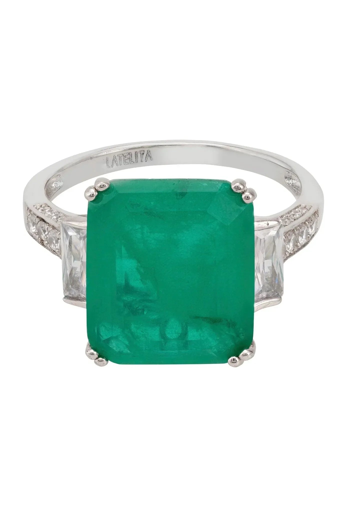Margaret Cocktail Ring Silver Colombian Emerald - LATELITA Rings