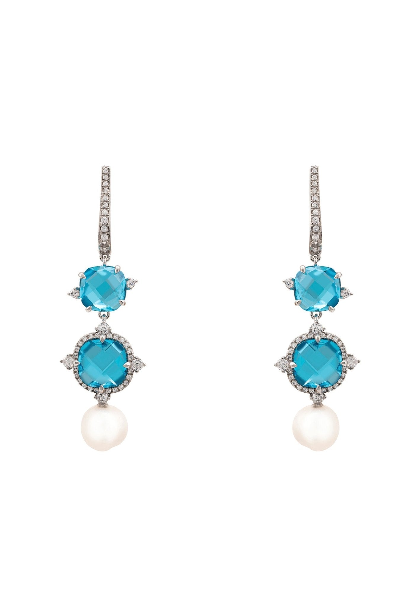 Marguerite Pearl & Blue Topaz Earrings Silver - LATELITA Earrings