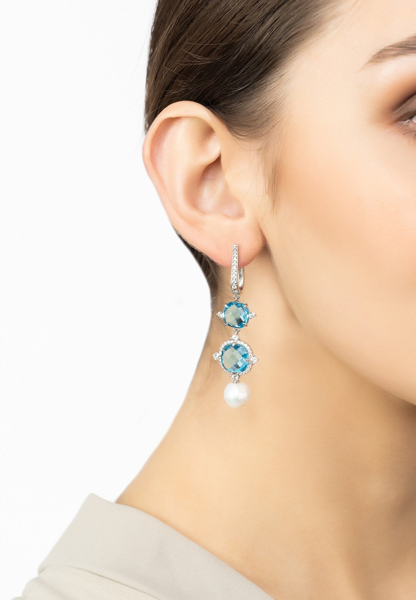 Marguerite Pearl & Blue Topaz Earrings Silver - LATELITA Earrings