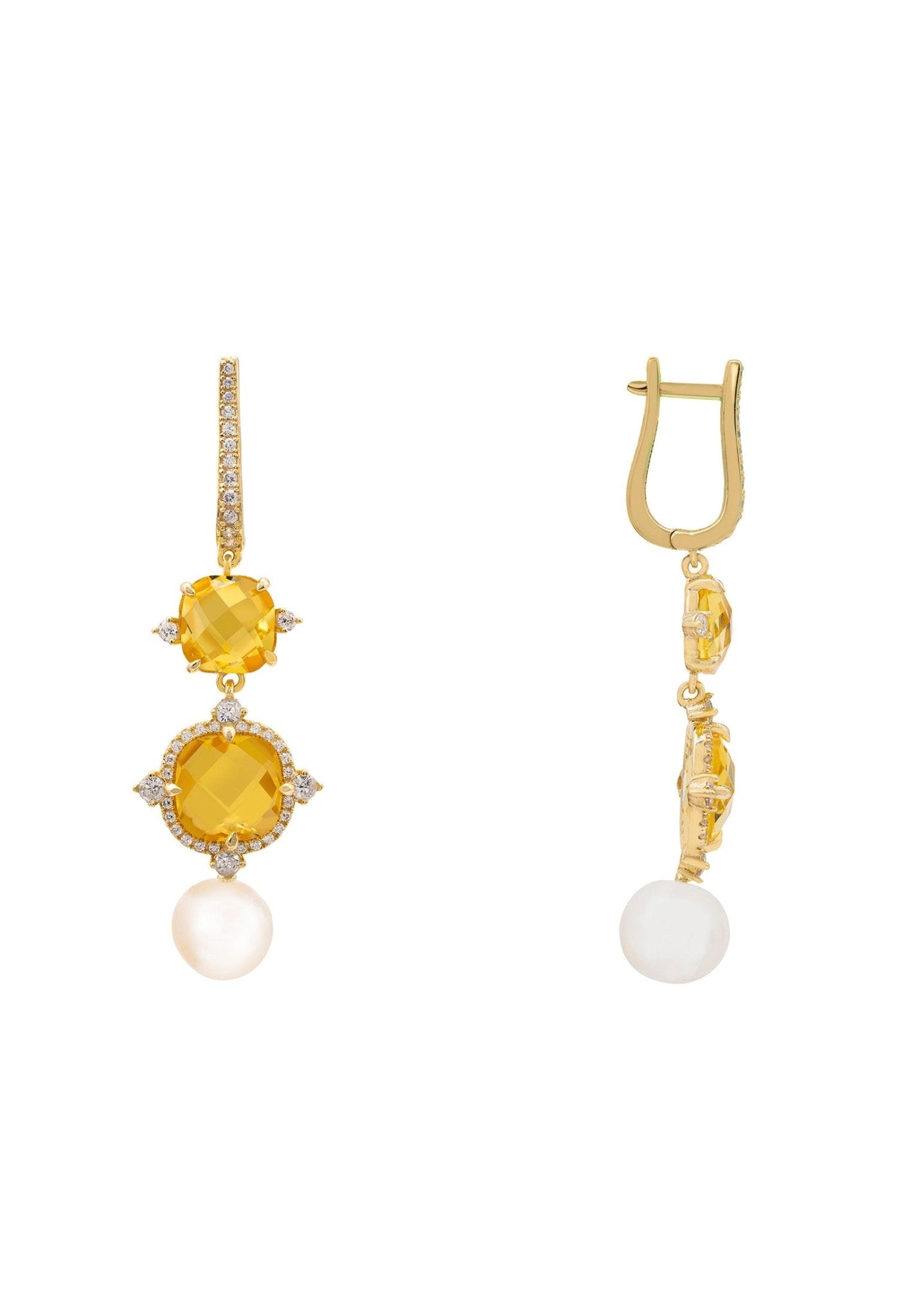 Marguerite Pearl & Citrine Earrings Gold - LATELITA Earrings