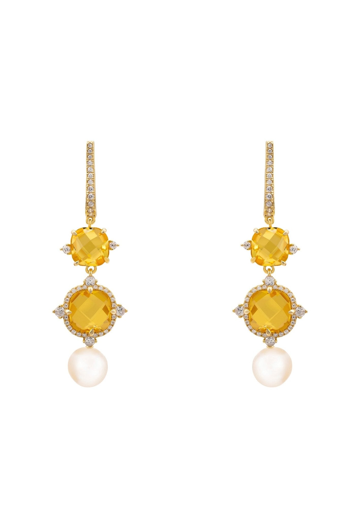 Marguerite Pearl & Citrine Earrings Gold - LATELITA Earrings