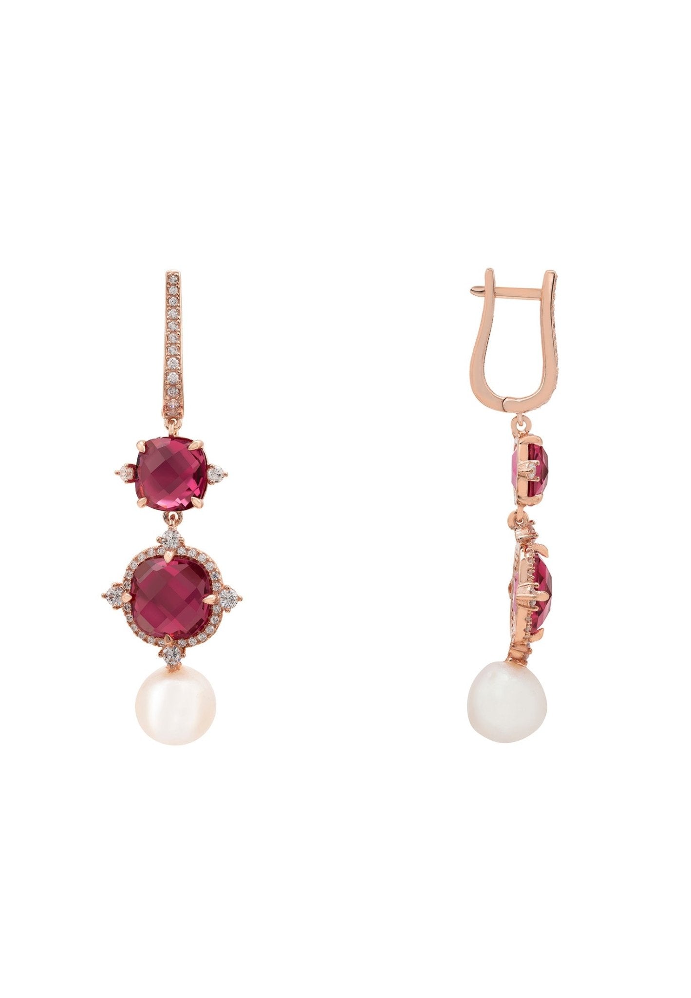 Marguerite Pearl & Pink Tourmaline Earrings Rosegold - LATELITA Earrings