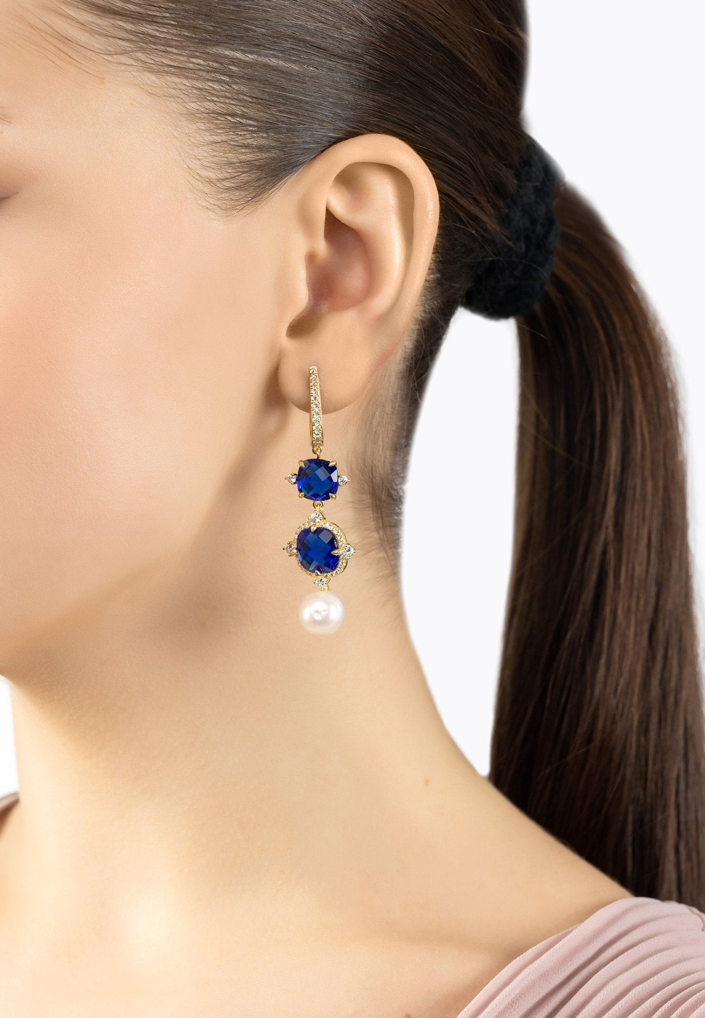 Marguerite Pearl & Sapphire Earrings Gold - LATELITA Earrings