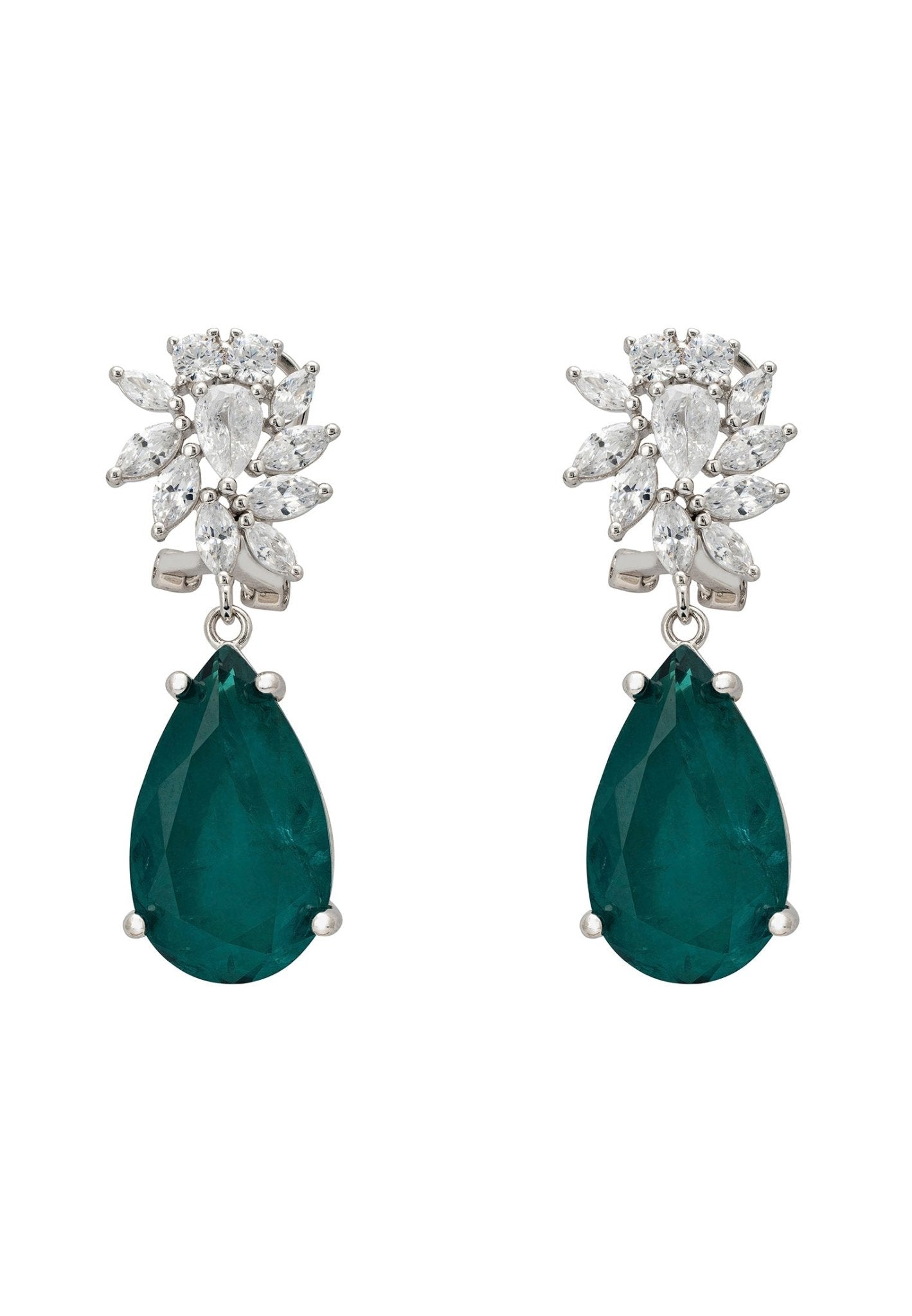 Marigold Flower Teardrop Earrings Colombian Emerald Silver - LATELITA Earrings
