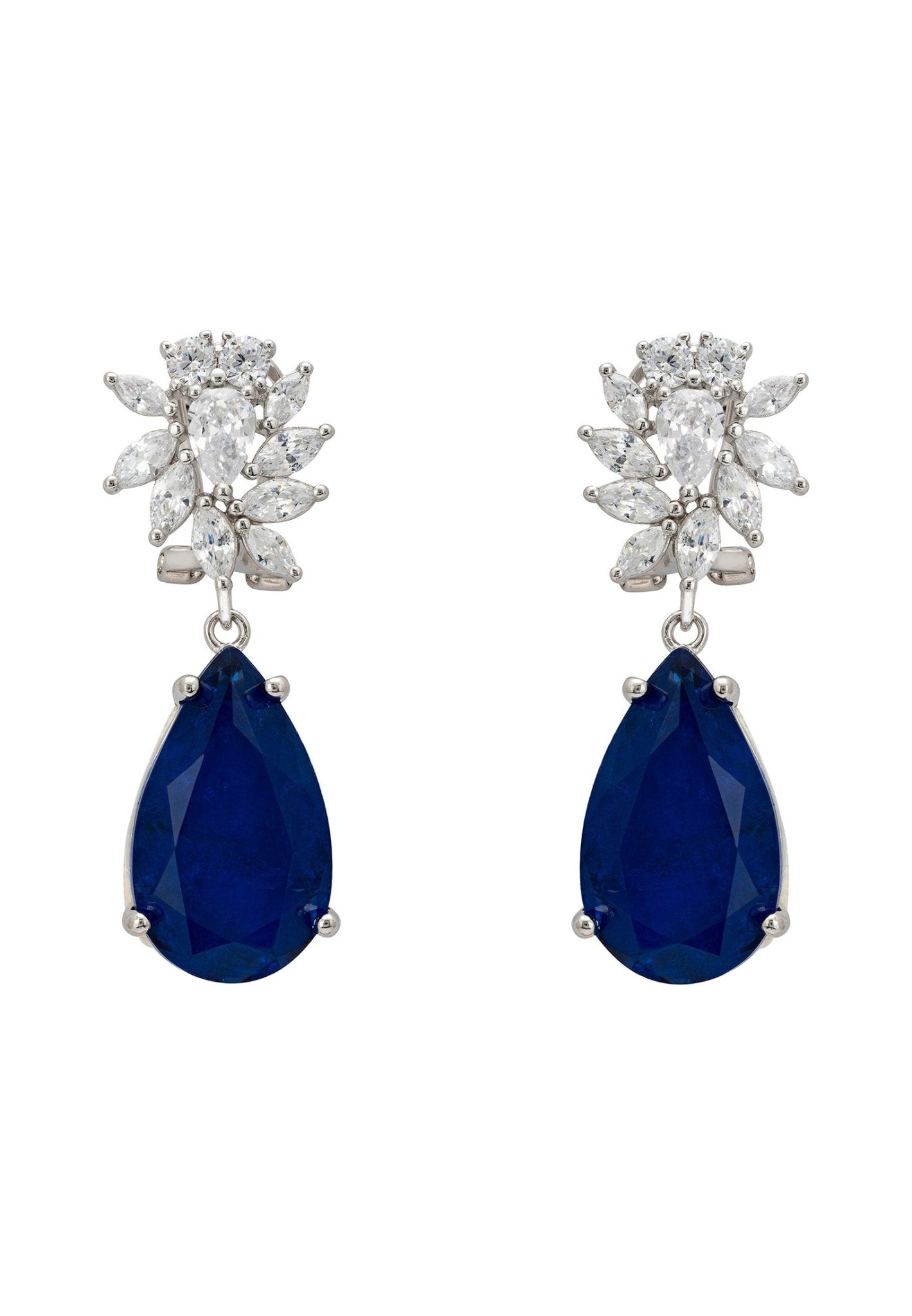 Marigold Flower Teardrop Earrings Sapphire Silver - LATELITA Earrings