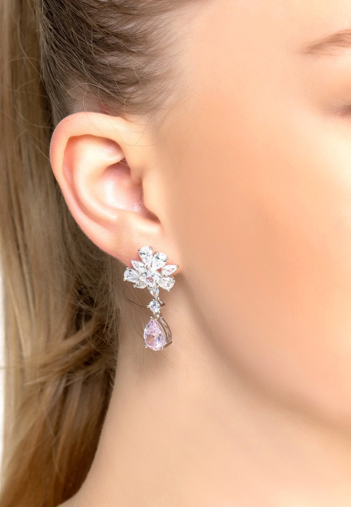 Marilyn Drop Earrings Silver Pink Morganite - LATELITA Earrings