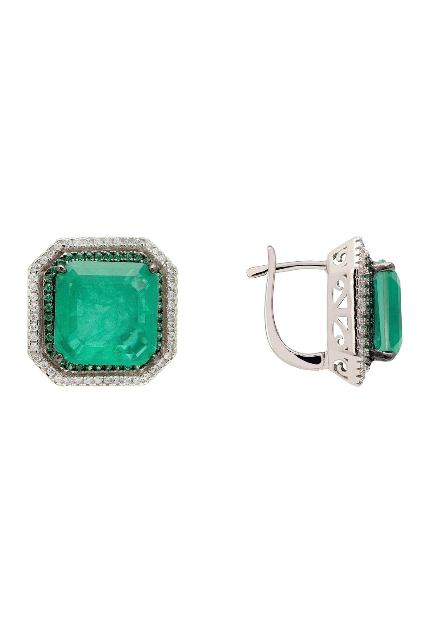 Medina Large Stud Earrings Silver Colombian Emerald - LATELITA Earrings