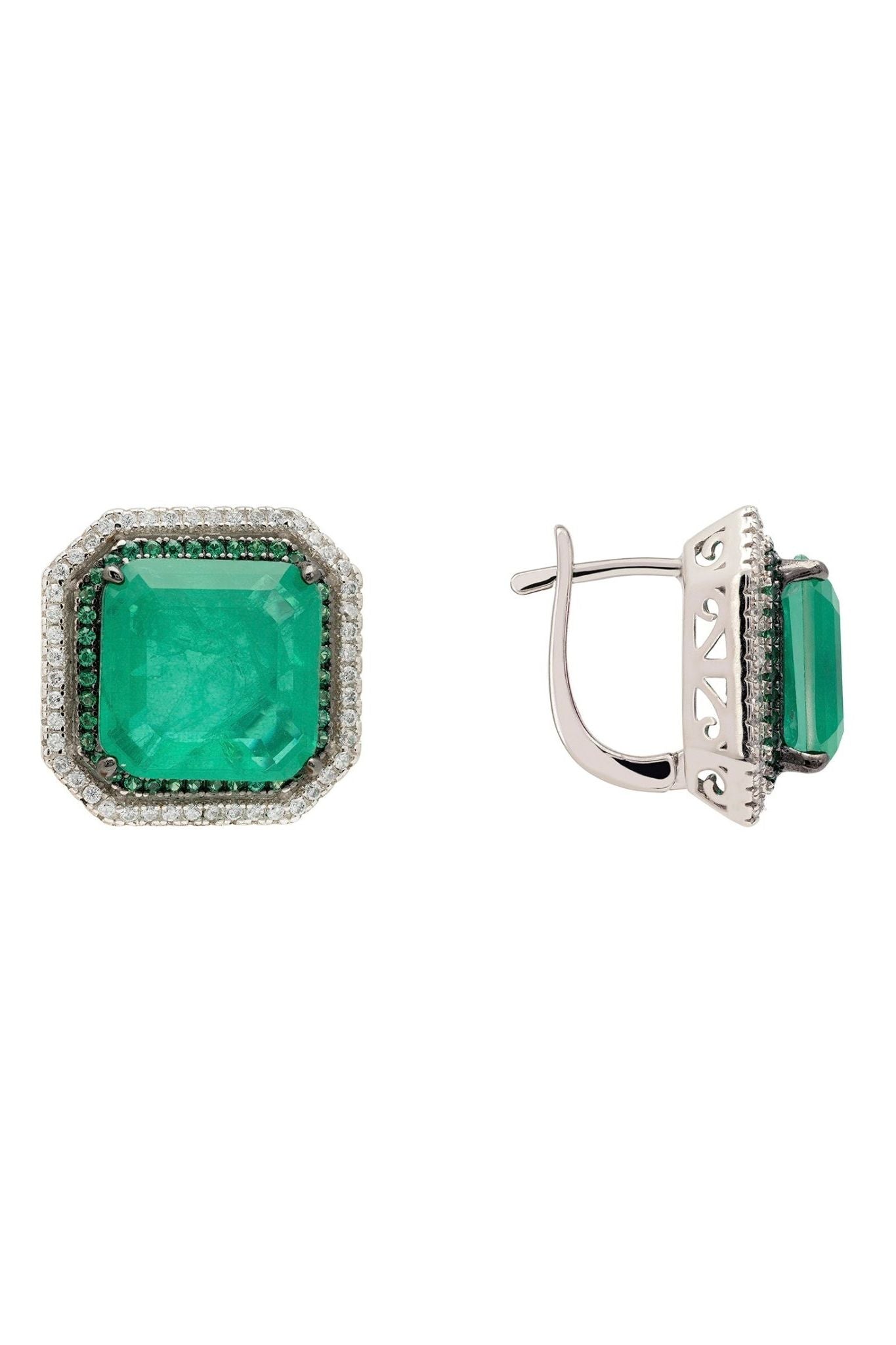 Medina Large Stud Earrings Silver Colombian Emerald - LATELITA Earrings