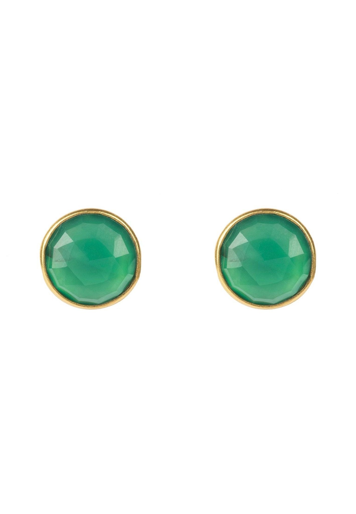 Medium Circle Gemstone Earrings Gold Green Onyx - LATELITA Earrings