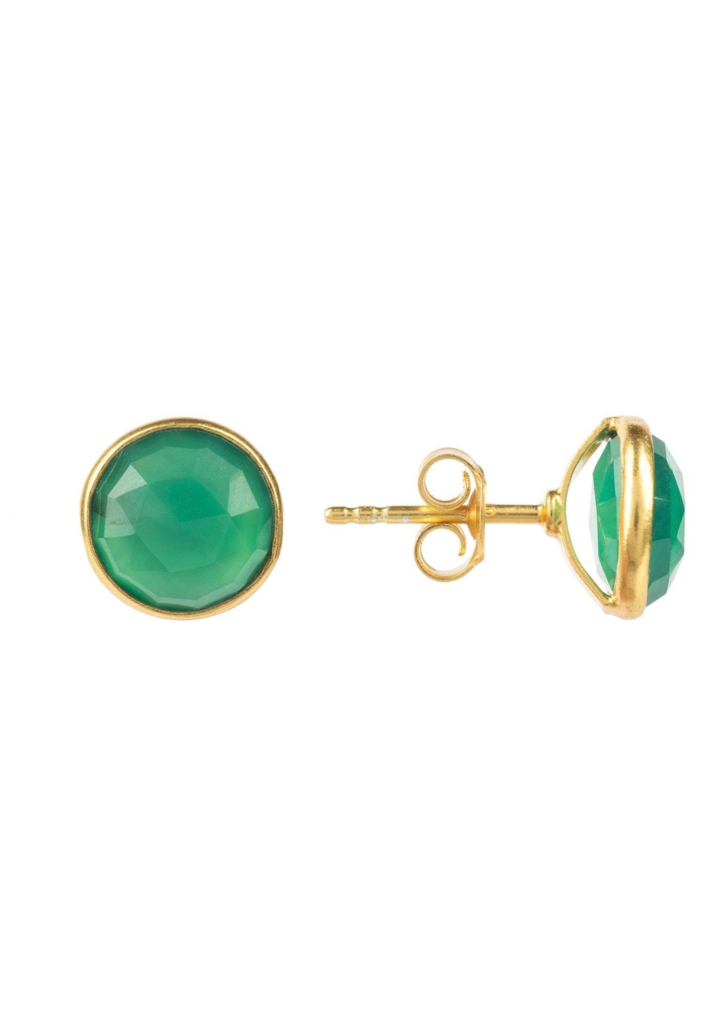 Medium Circle Gemstone Earrings Gold Green Onyx - LATELITA Earrings