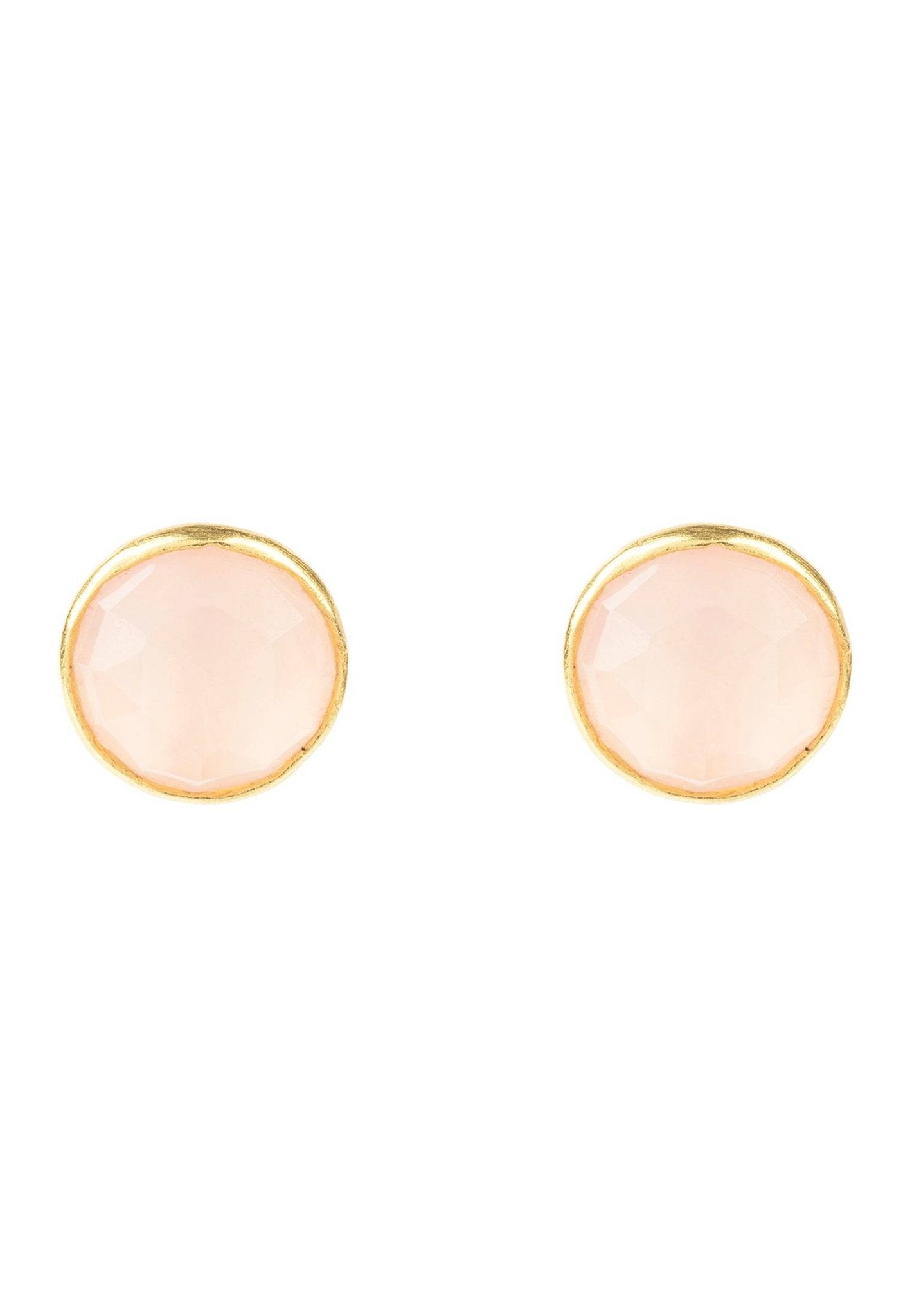 Medium Circle Gemstone Earrings Gold Rose Quartz - LATELITA Earrings