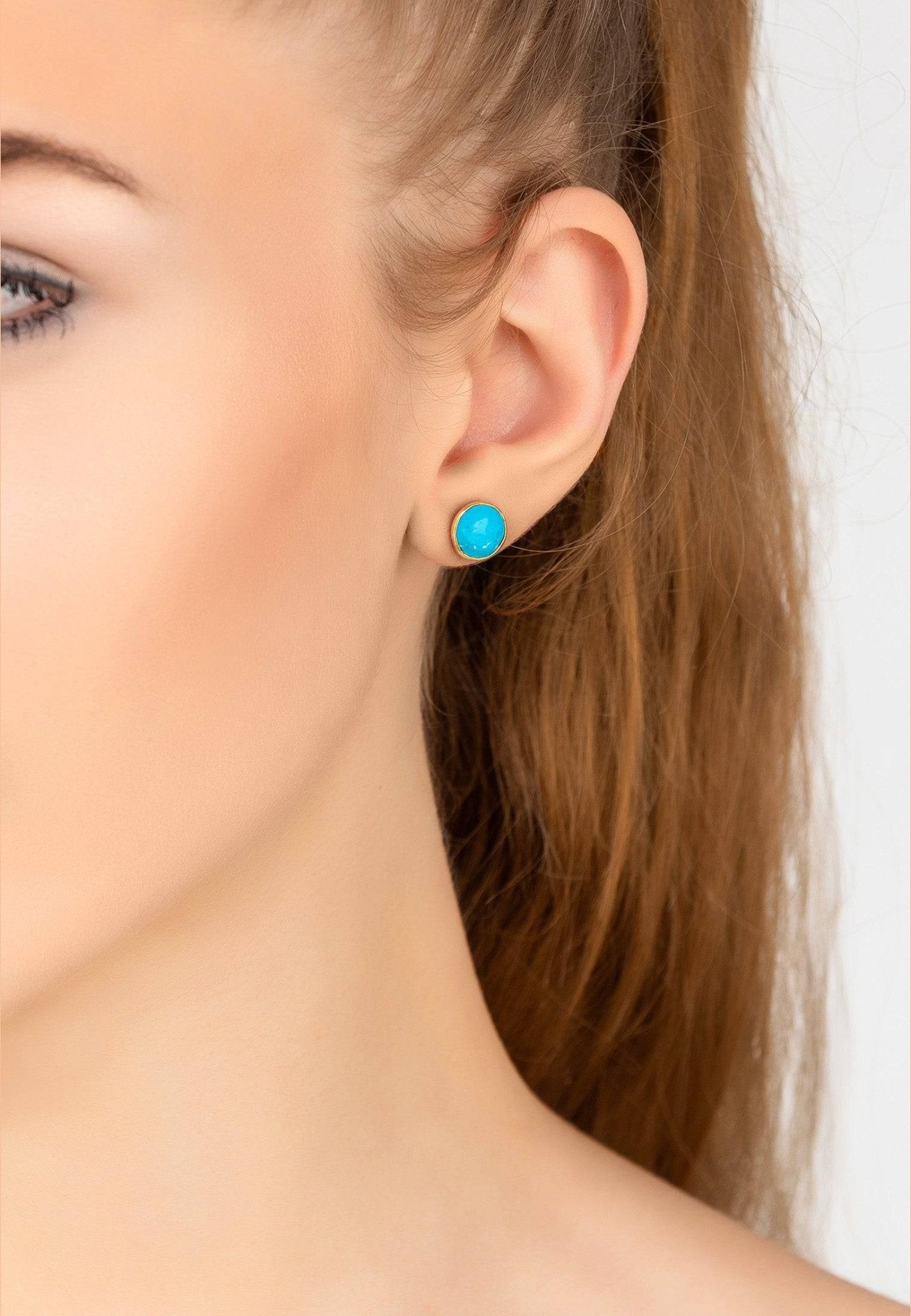 Medium Circle Gemstone Earrings Gold Turquoise - LATELITA Earrings