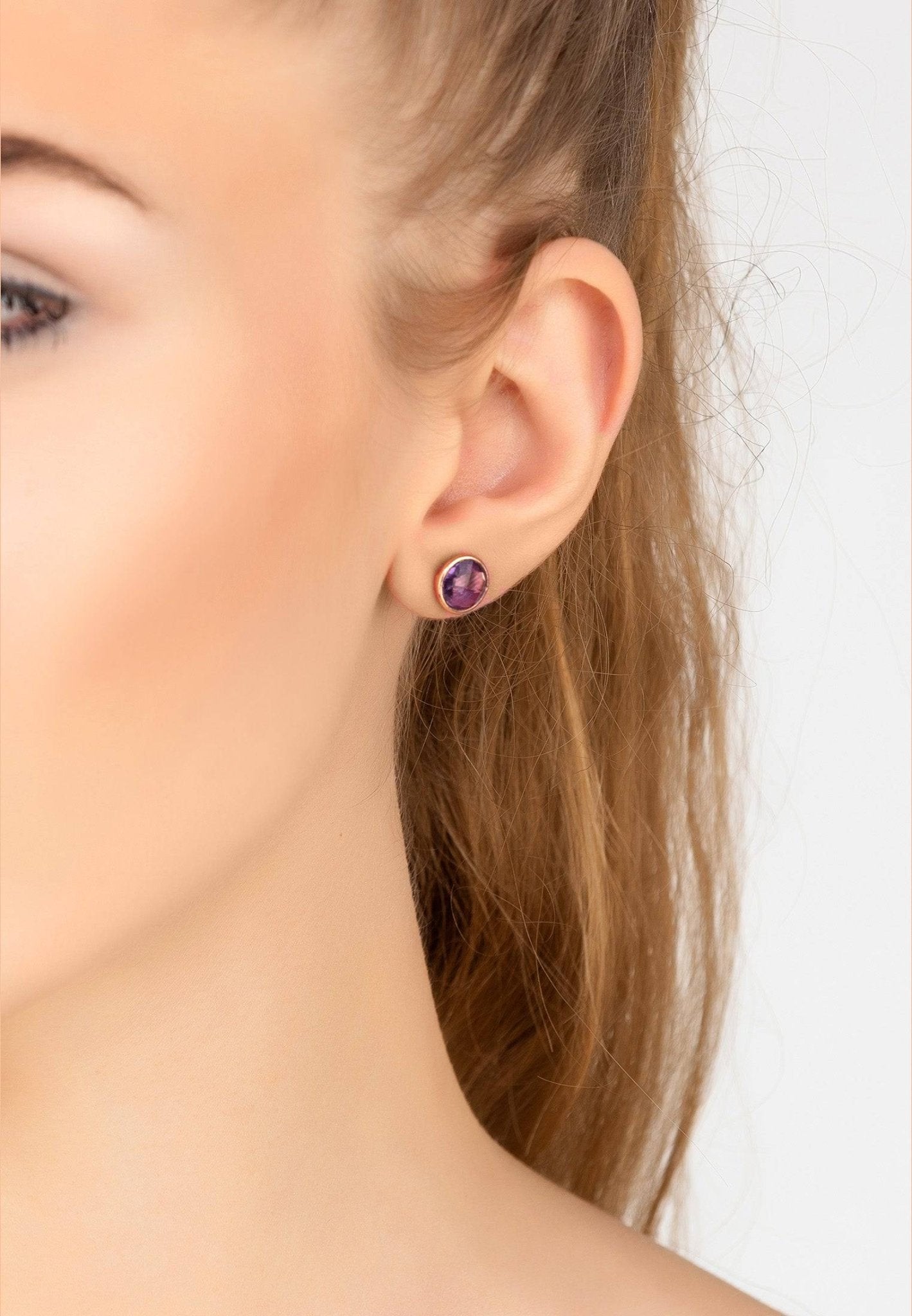 Medium Circle Gemstone Earrings Rosegold Amethyst - LATELITA Earrings