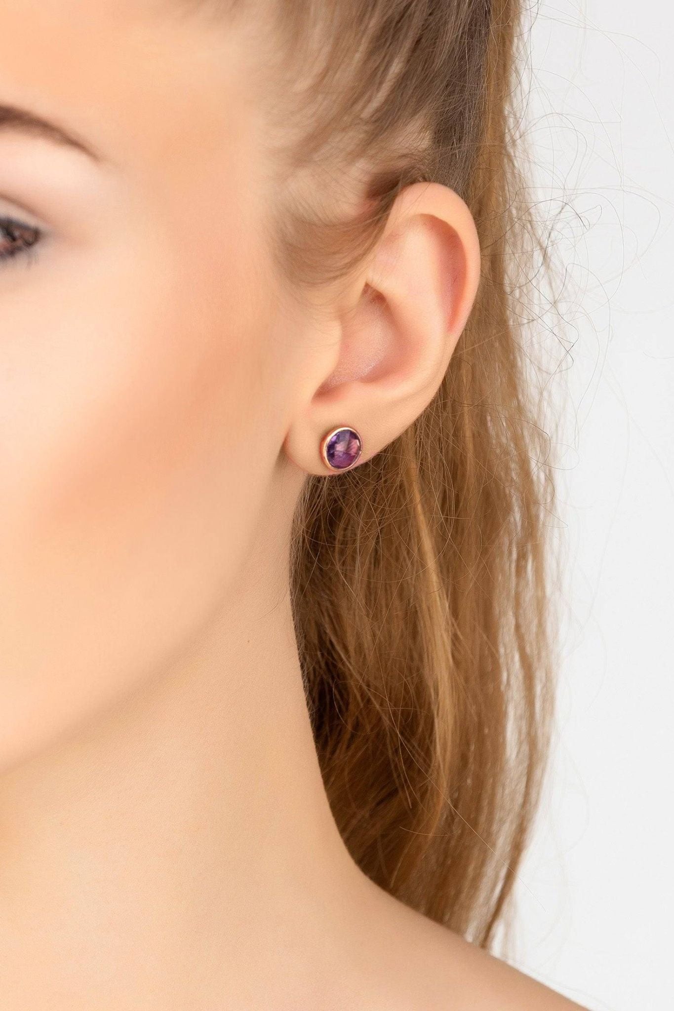 Medium Circle Gemstone Earrings Rosegold Amethyst - LATELITA Earrings