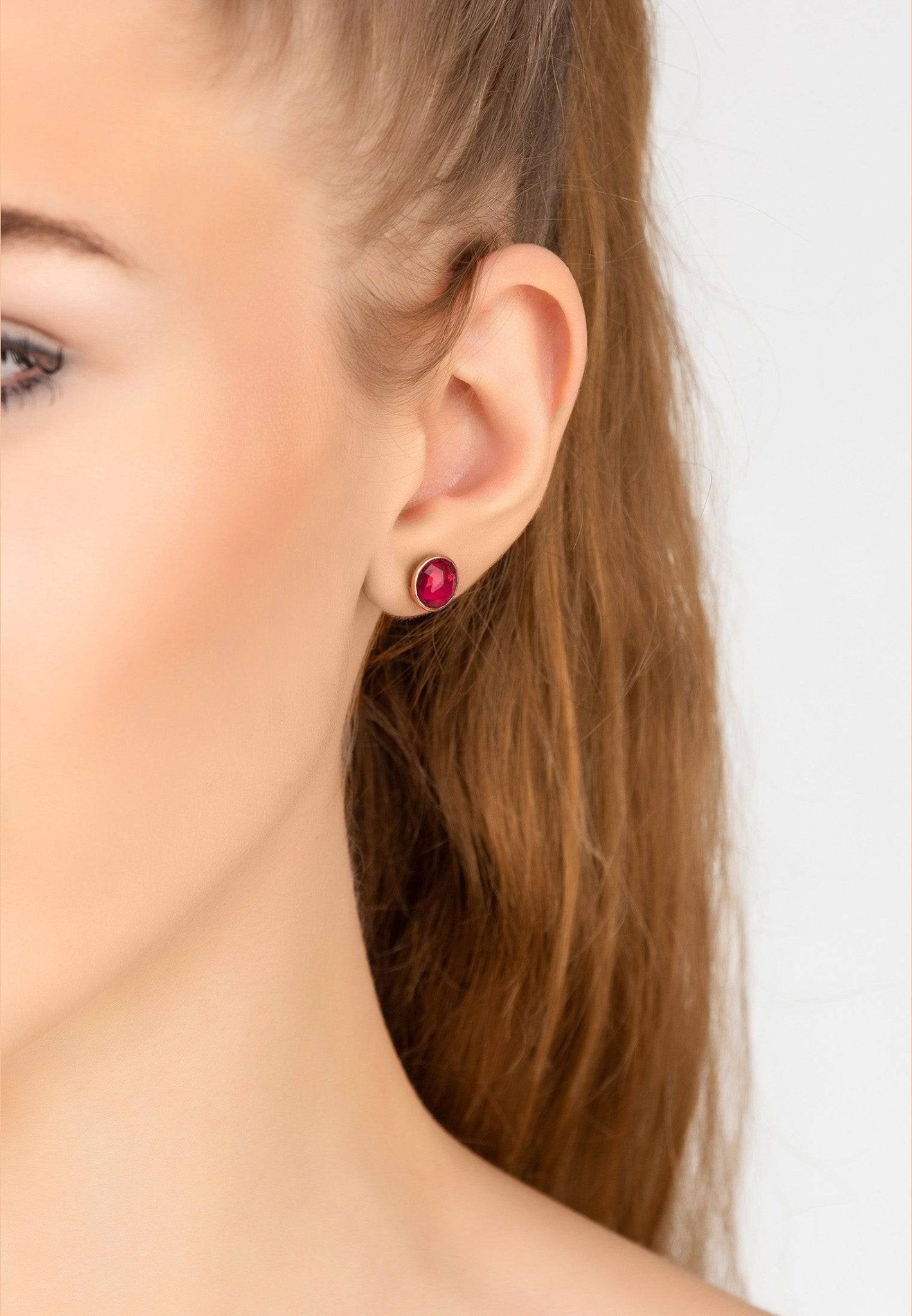 Medium Circle Gemstone Earrings Rosegold Pink Tourmaline - LATELITA Earrings