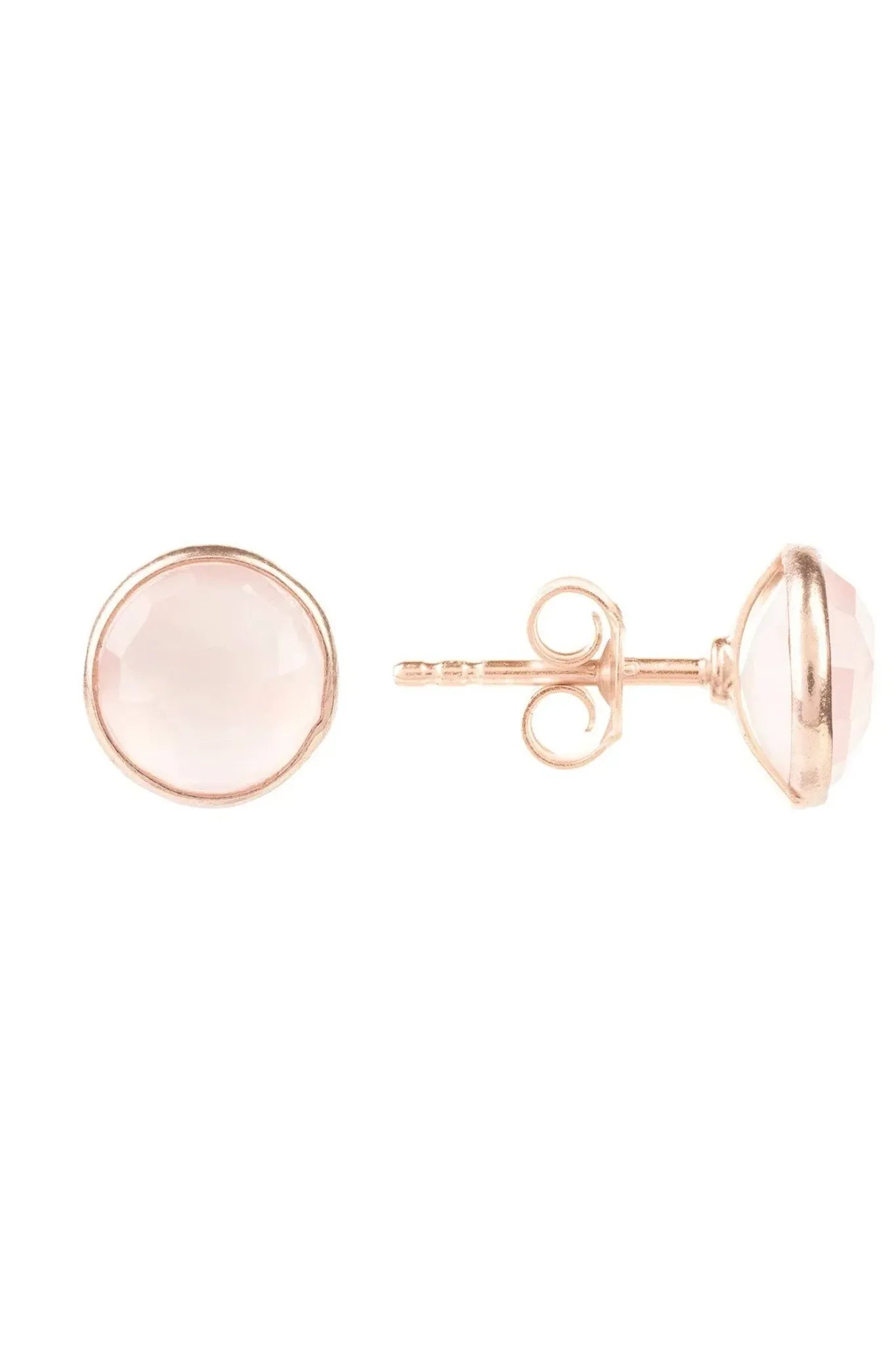 Medium Circle Gemstone Earrings Rosegold Rose Quartz - LATELITA Earrings