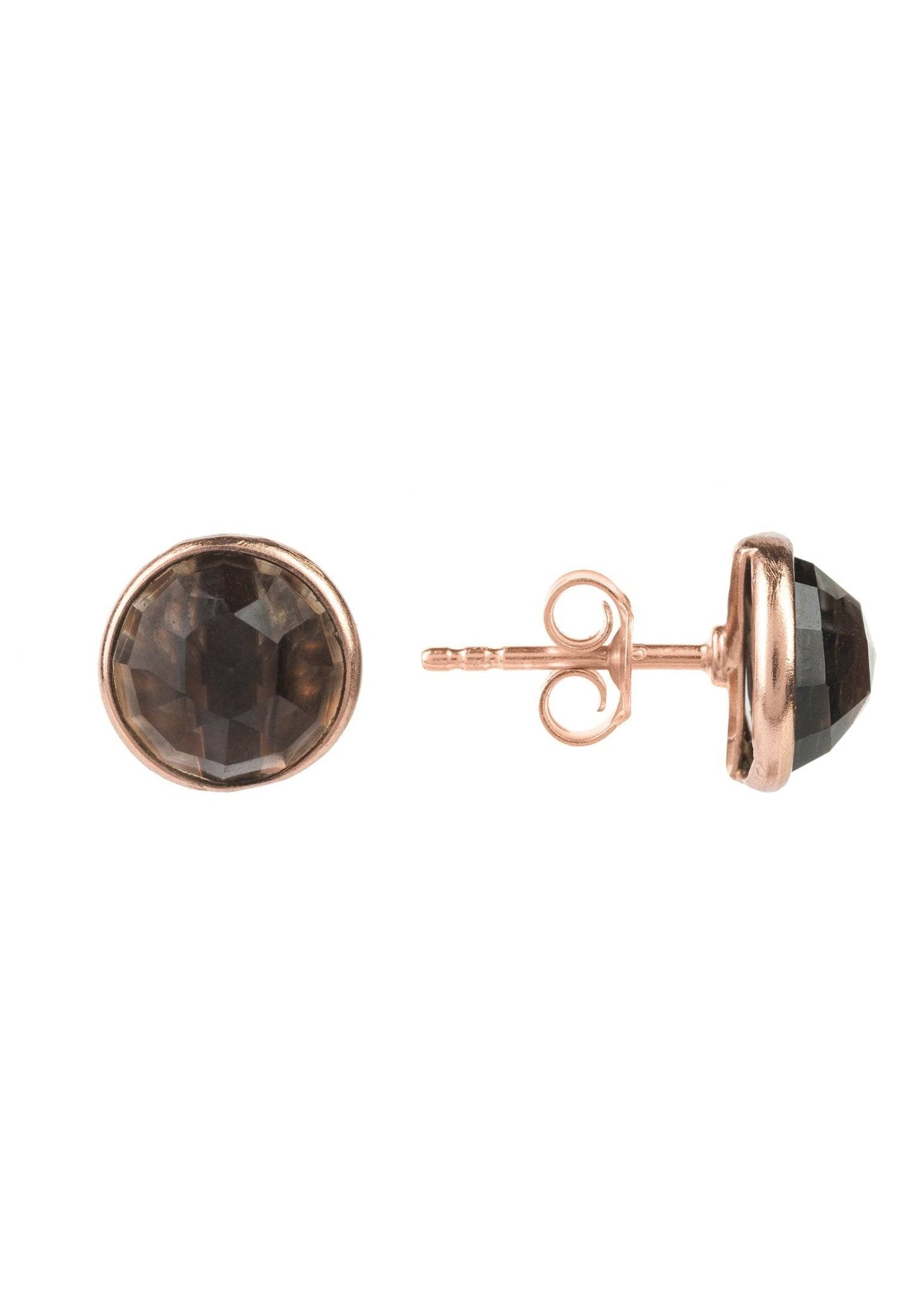 Medium Circle Gemstone Earrings Rosegold Smokey Quartz - LATELITA Earrings