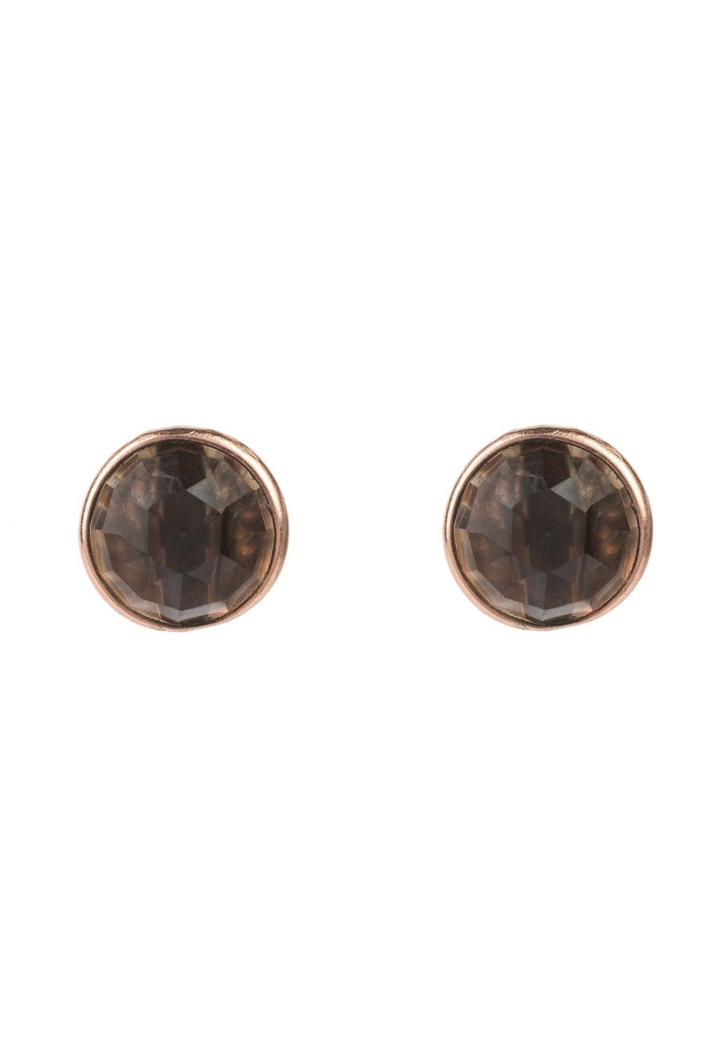 Medium Circle Gemstone Earrings Rosegold Smokey Quartz - LATELITA Earrings