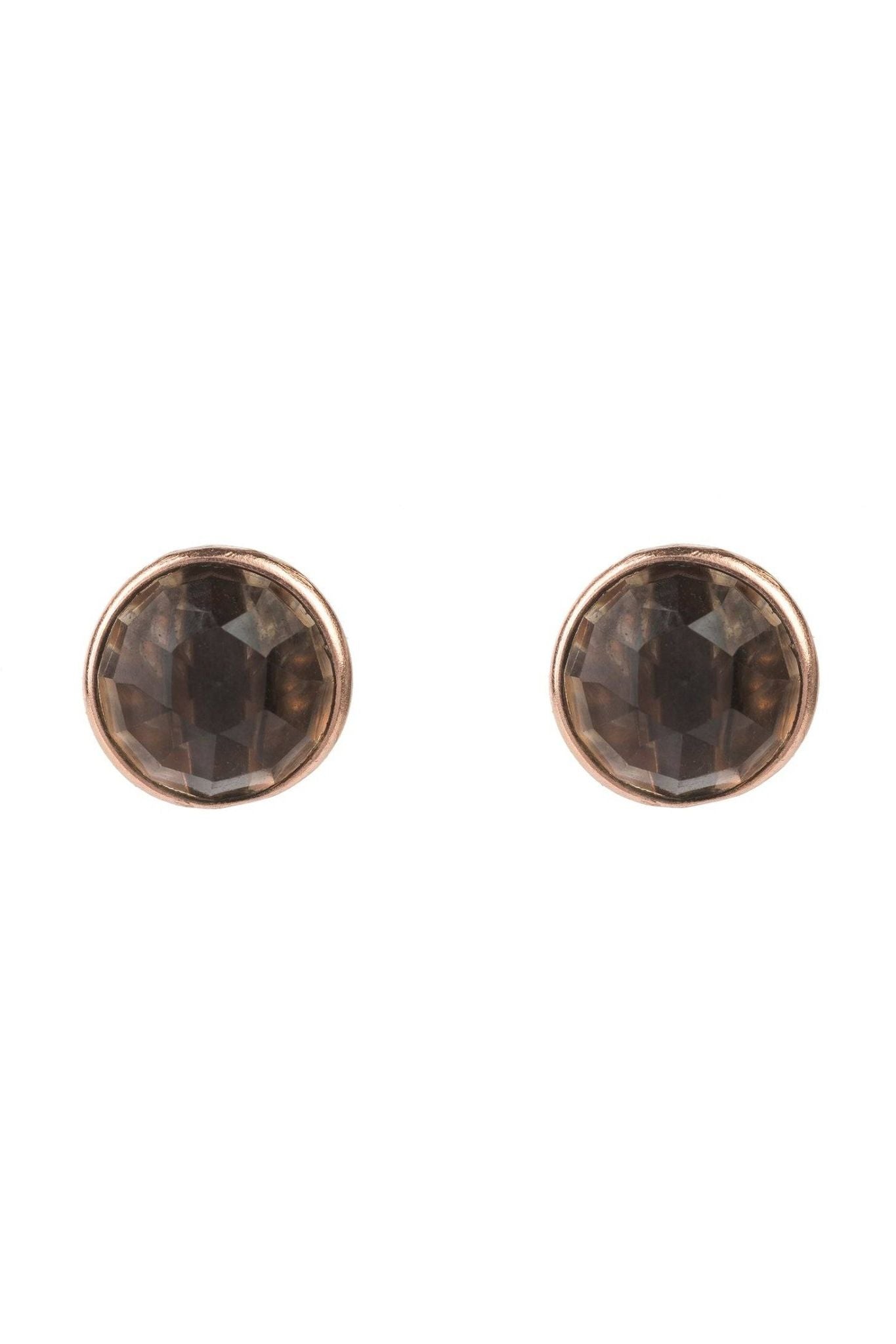 Medium Circle Gemstone Earrings Rosegold Smokey Quartz - LATELITA Earrings
