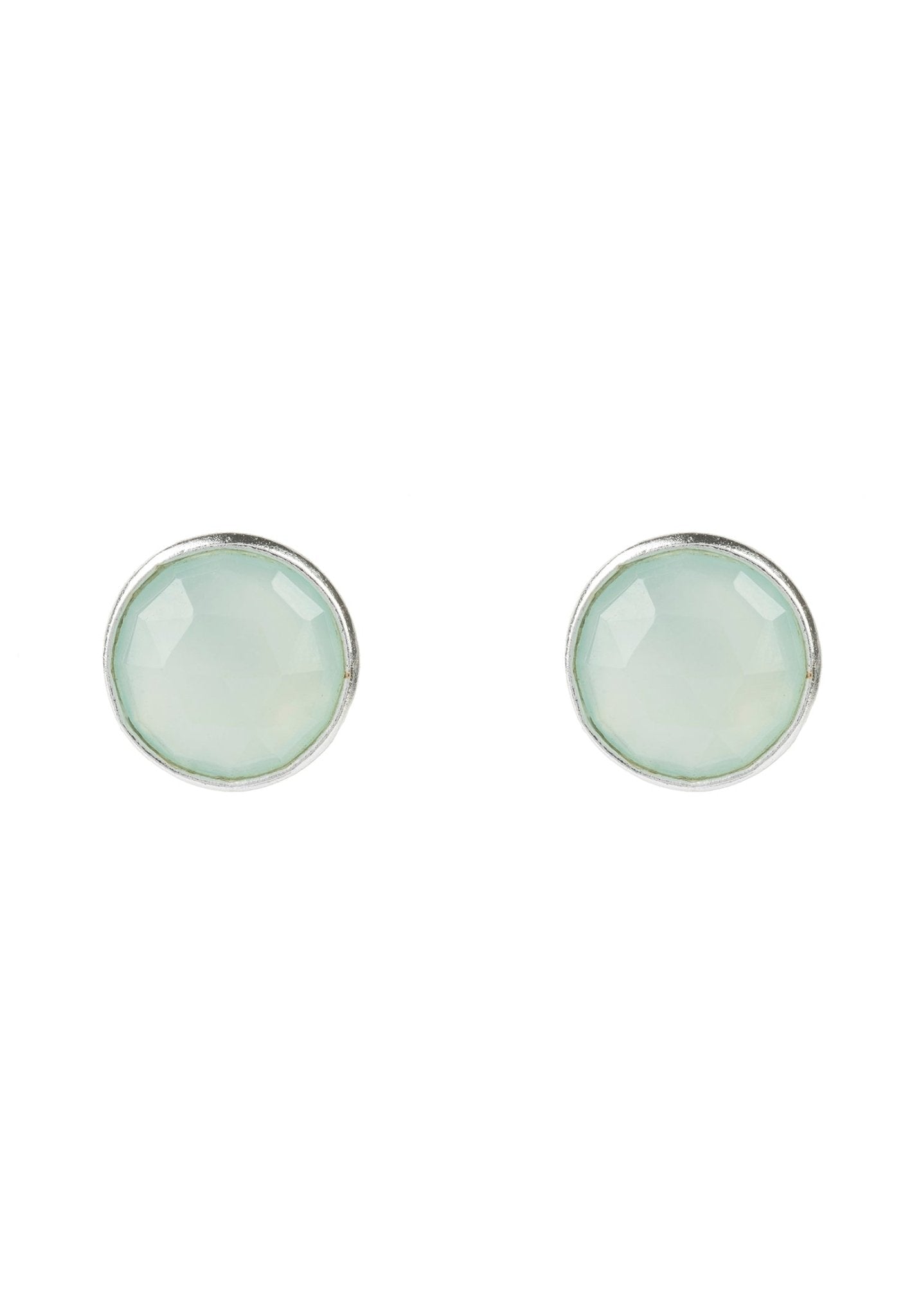 Medium Circle Gemstone Earrings Silver Aqua Chalcedony - LATELITA Earrings