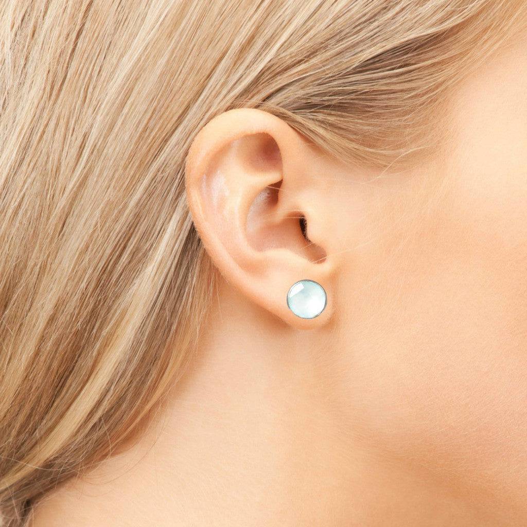 Medium Circle Gemstone Earrings Silver Aqua Chalcedony - LATELITA Earrings