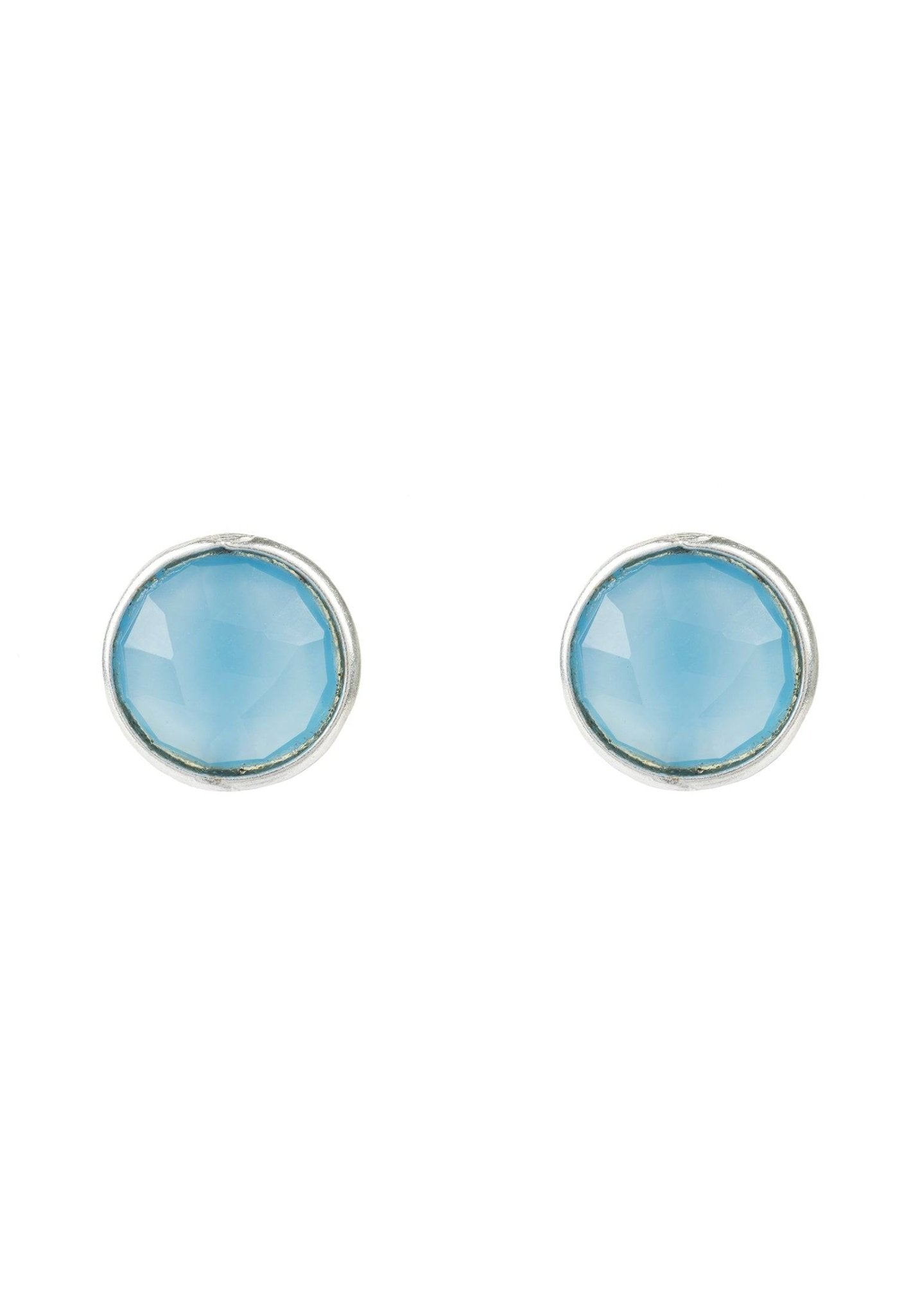 Medium Circle Gemstone Earrings Silver Blue Chalcedony - LATELITA Earrings