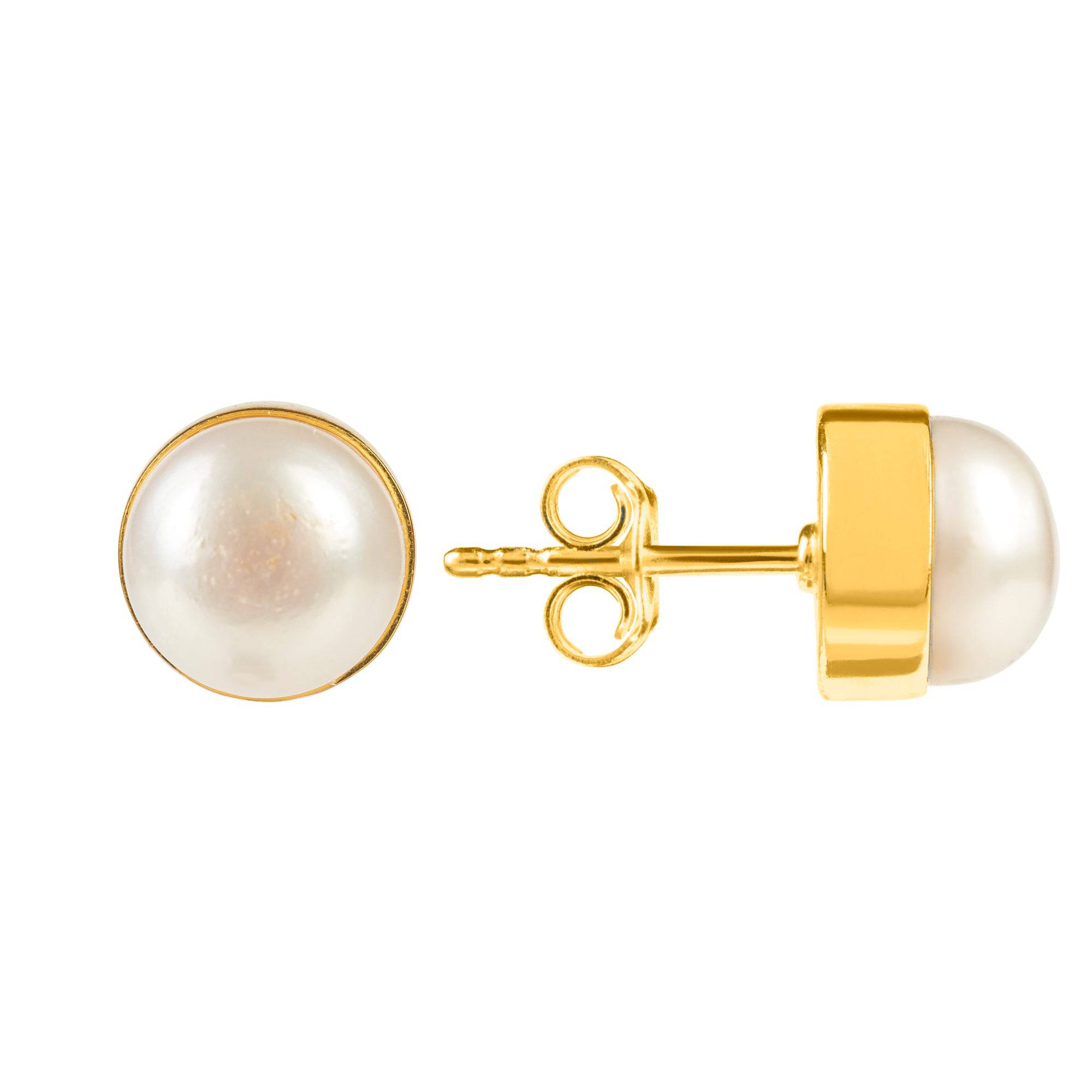 Medium Circle Gemstone Gold Pearl - LATELITA Earrings