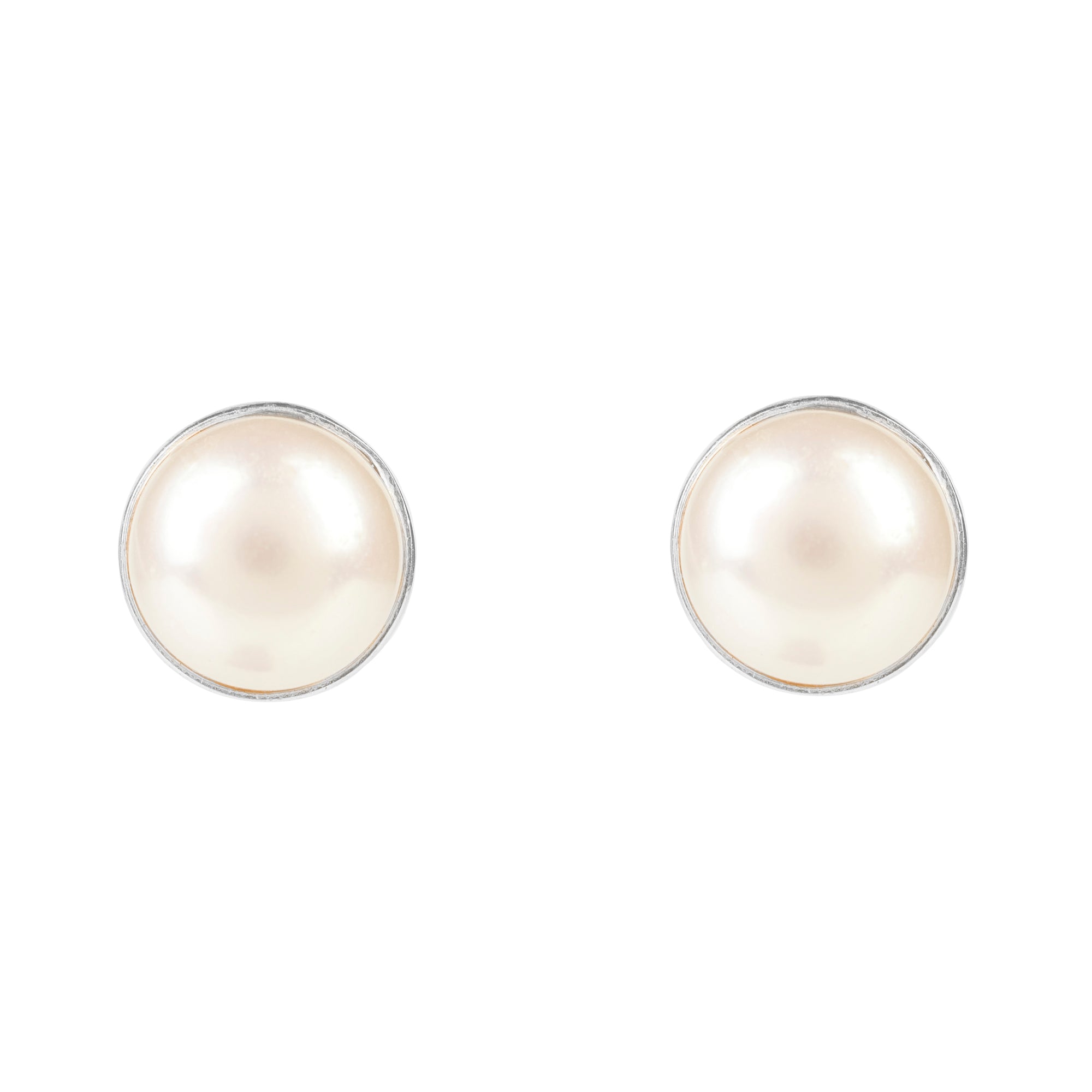 Medium Circle Gemstone Silver Pearl - LATELITA Earrings
