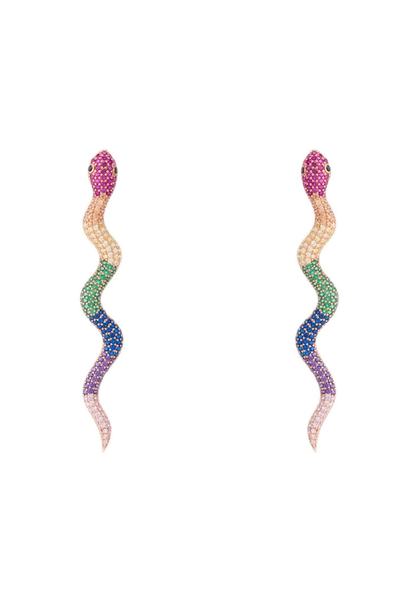 Medusa Long Serpent Stud Earrings Rainbow Rosegold - LATELITA Earrings
