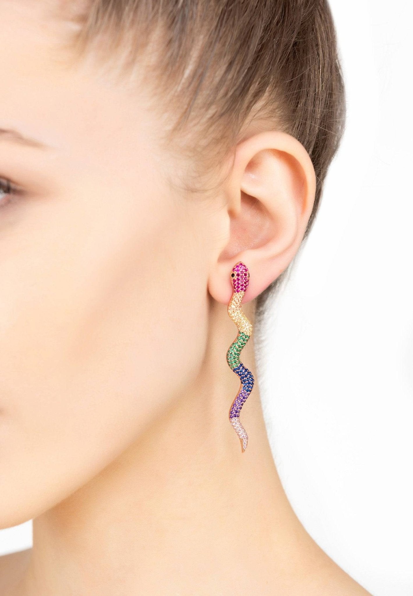 Medusa Long Serpent Stud Earrings Rainbow Rosegold - LATELITA Earrings