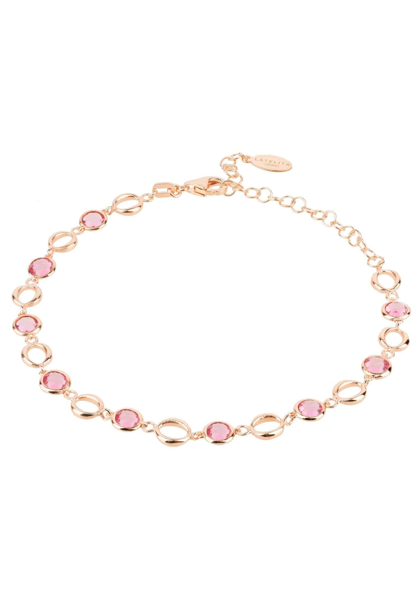 Milan Link Gemstone Bracelet Rose Gold Pink Tourmaline - LATELITA Bracelets