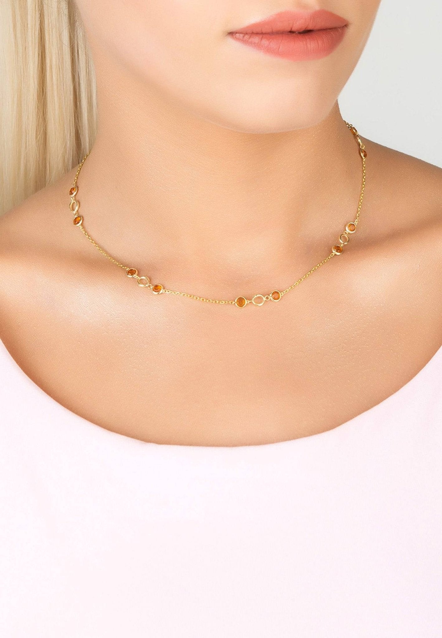 Milan Link Gemstone Necklace Gold Citrine - LATELITA Necklaces