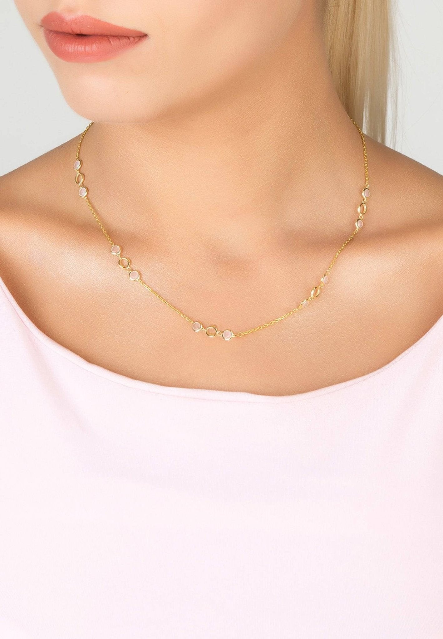 Milan Link Gemstone Necklace Gold Rose Quartz - LATELITA Necklaces
