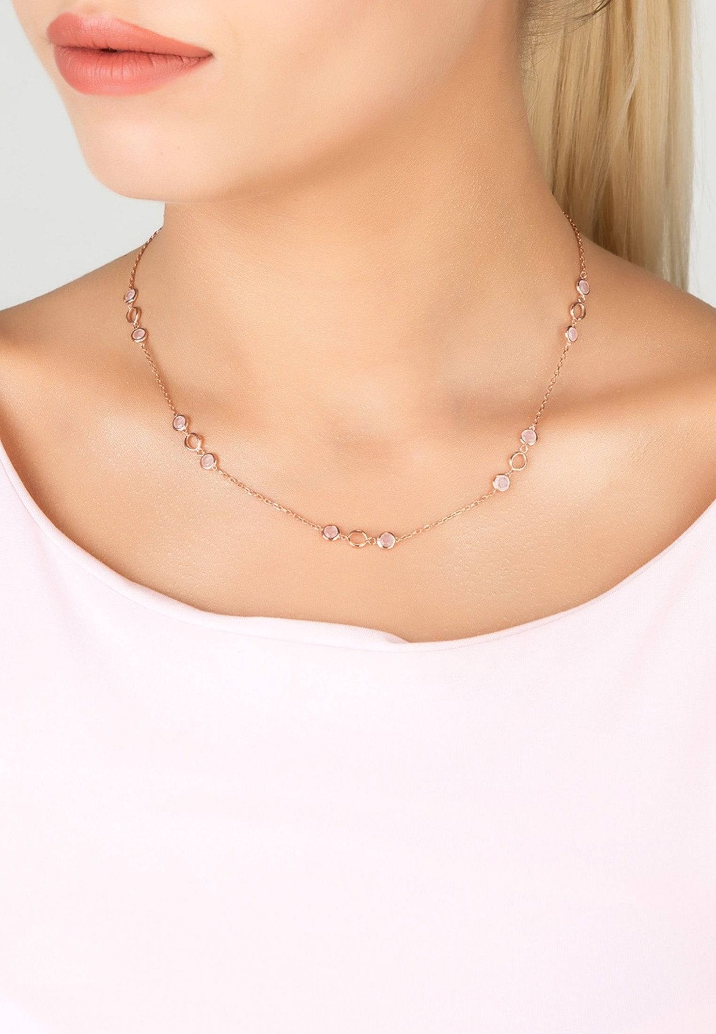 Milan Link Gemstone Necklace Rose Gold Rose Quartz - LATELITA Necklaces