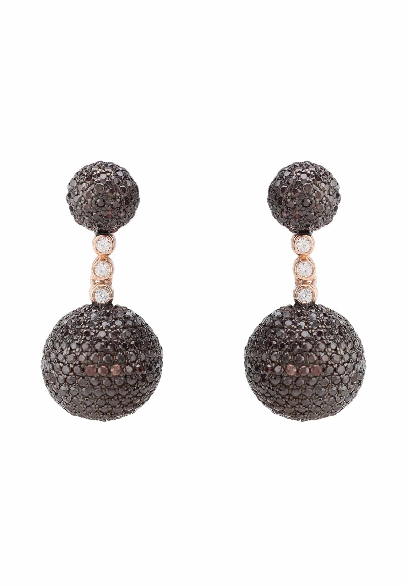 Monaco Sphere Drop Earrings Rosegold Chocolate Brown Cz - LATELITA Earrings