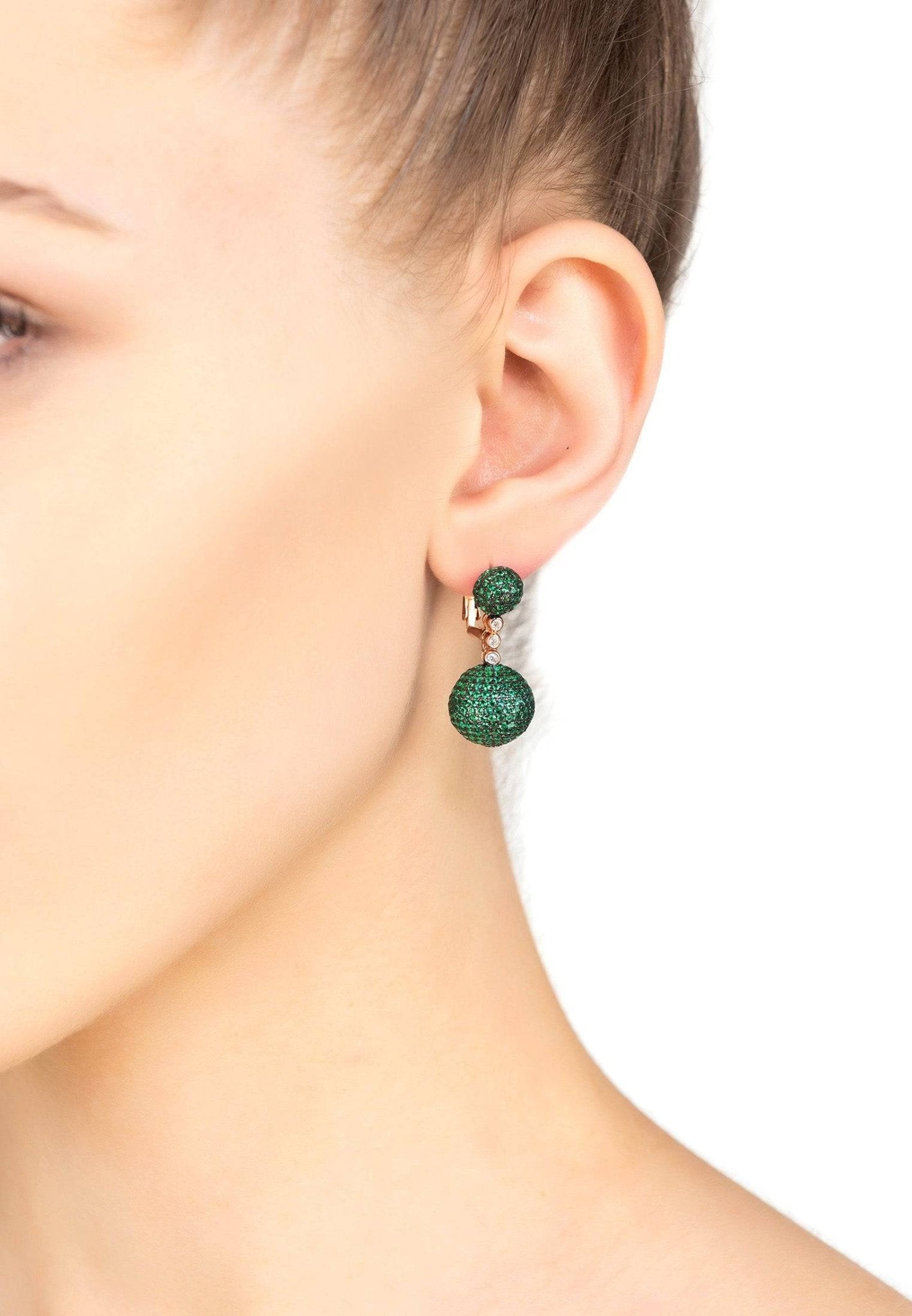 Monaco Sphere Drop Earrings Rosegold Emerald Green Cz - LATELITA Earrings