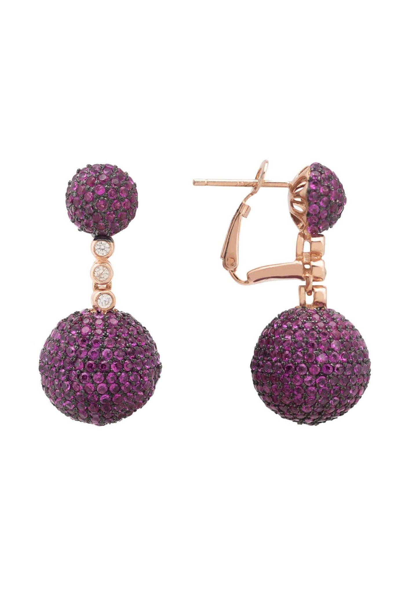 Monaco Sphere Drop Earrings Rosegold Ruby Pink Cz - LATELITA Earrings