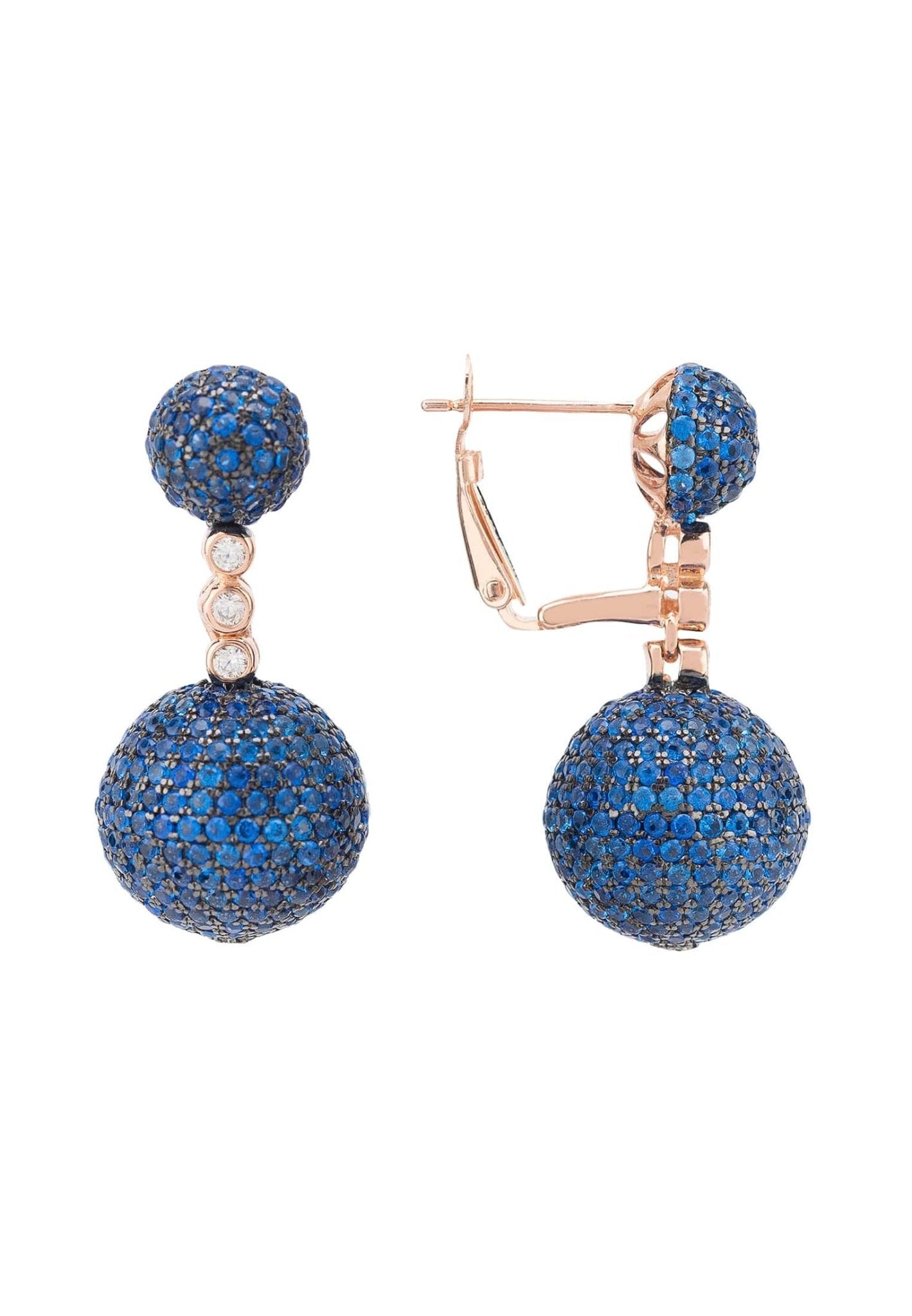 Monaco Sphere Drop Earrings Rosegold Sapphire Blue Cz - LATELITA Earrings