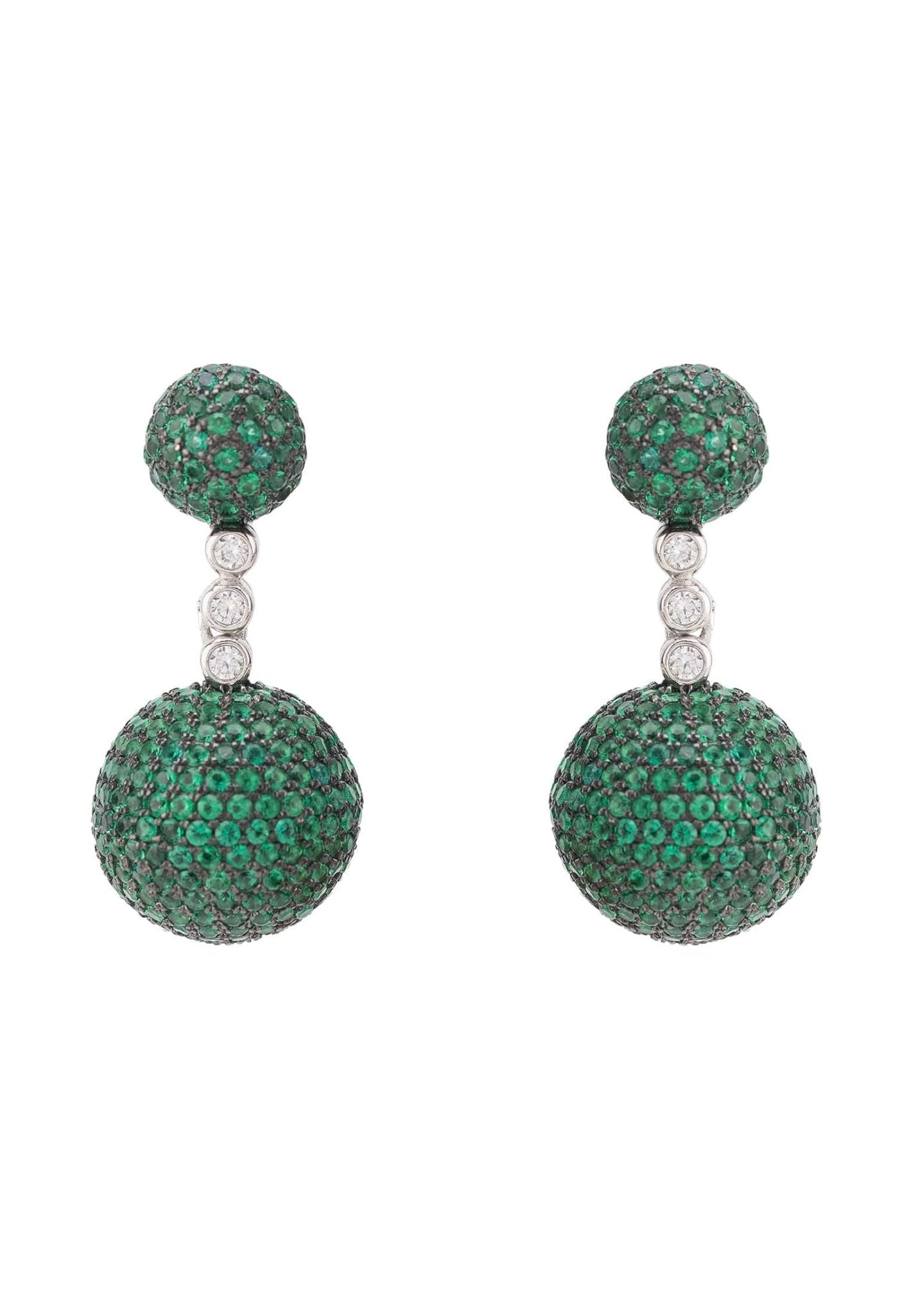 Monaco Sphere Drop Earrings Silver Emerald Green Cz - LATELITA Earrings