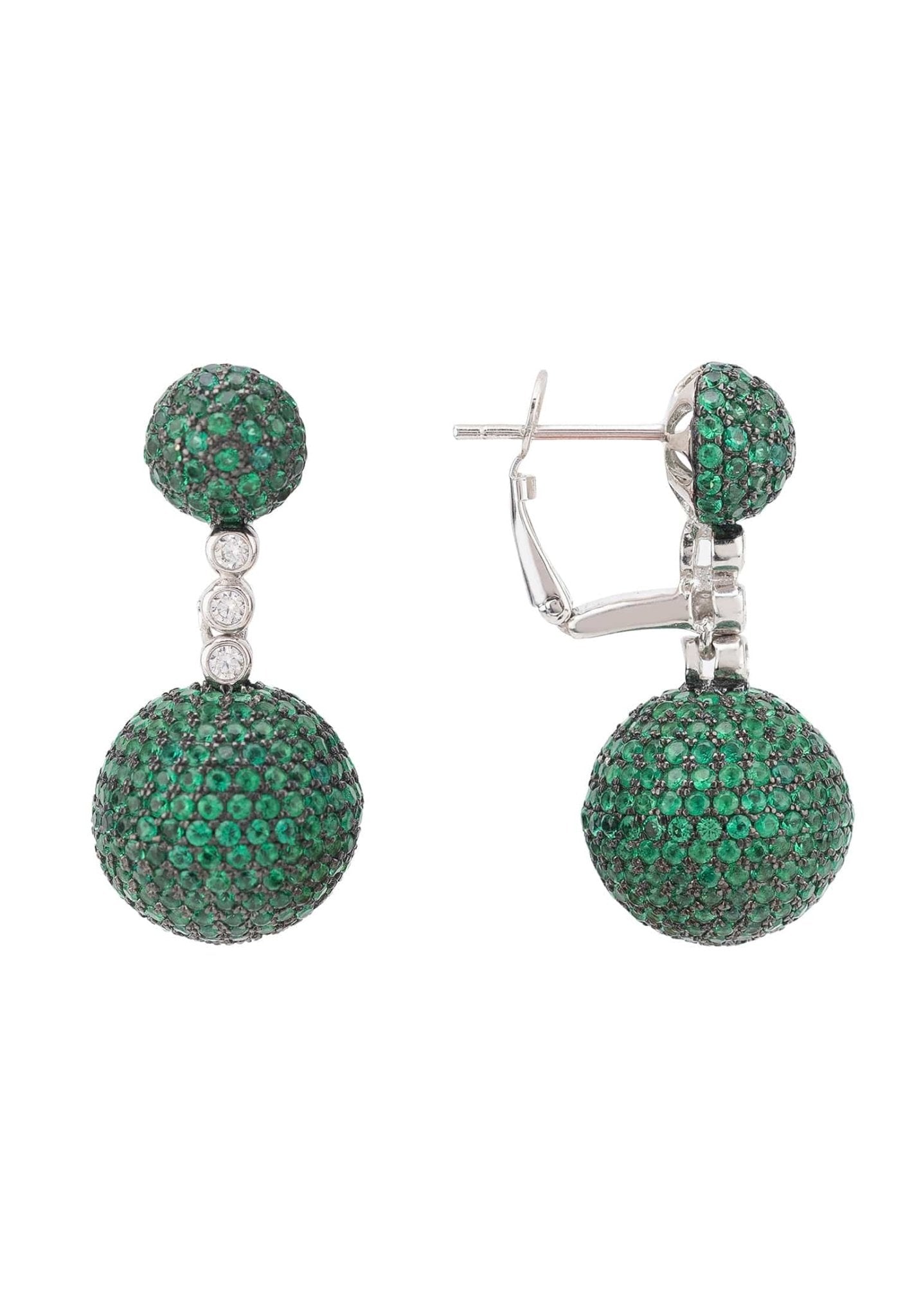 Monaco Sphere Drop Earrings Silver Emerald Green Cz - LATELITA Earrings