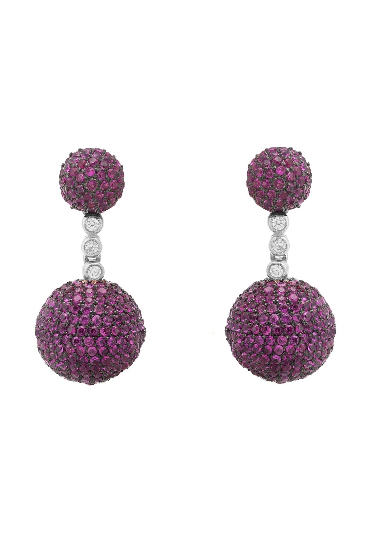 Monaco Sphere Drop Earrings Silver Ruby Pink Cz - LATELITA Earrings