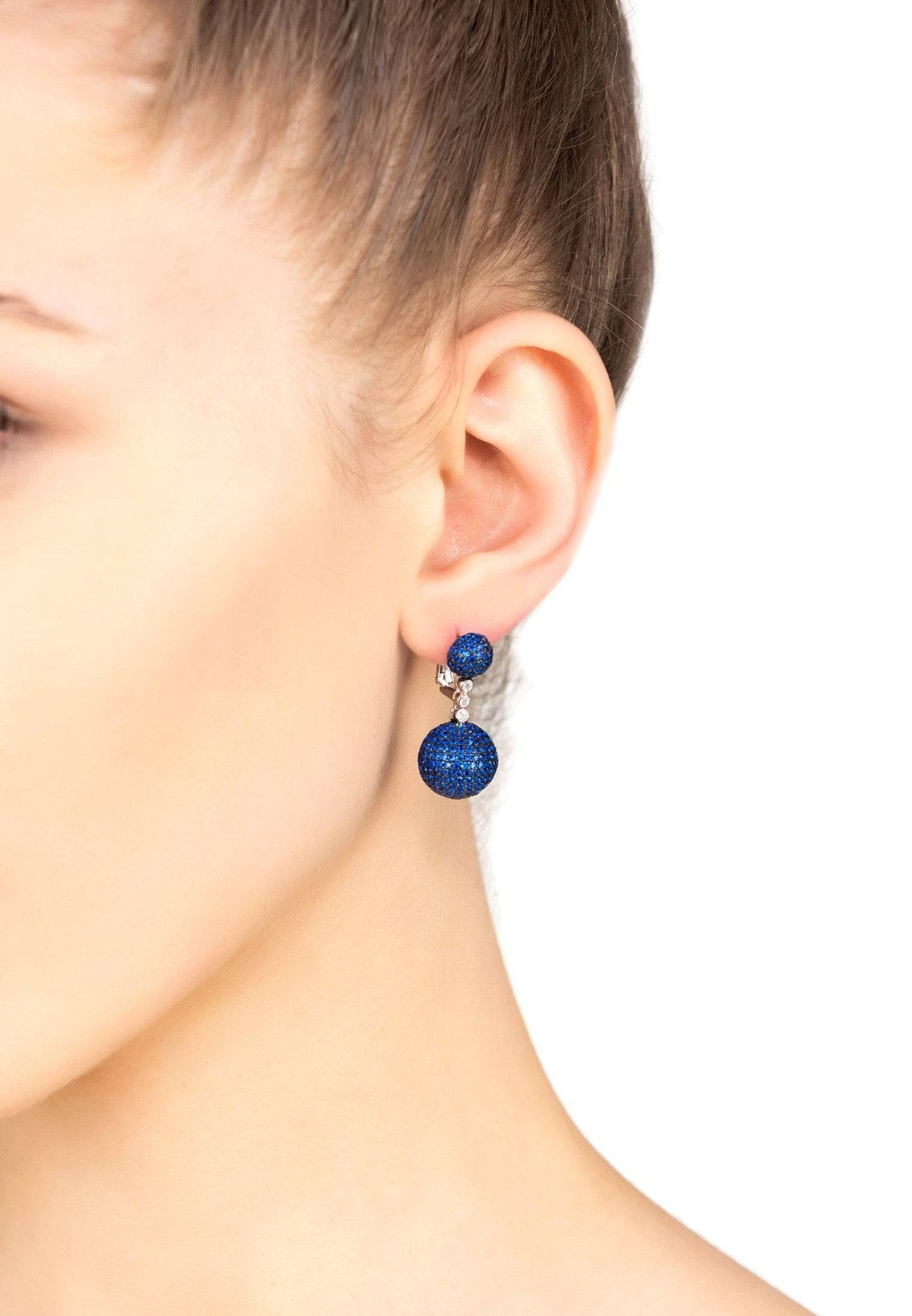 Monaco Sphere Drop Earrings Silver Sapphire Blue Cz - LATELITA Earrings