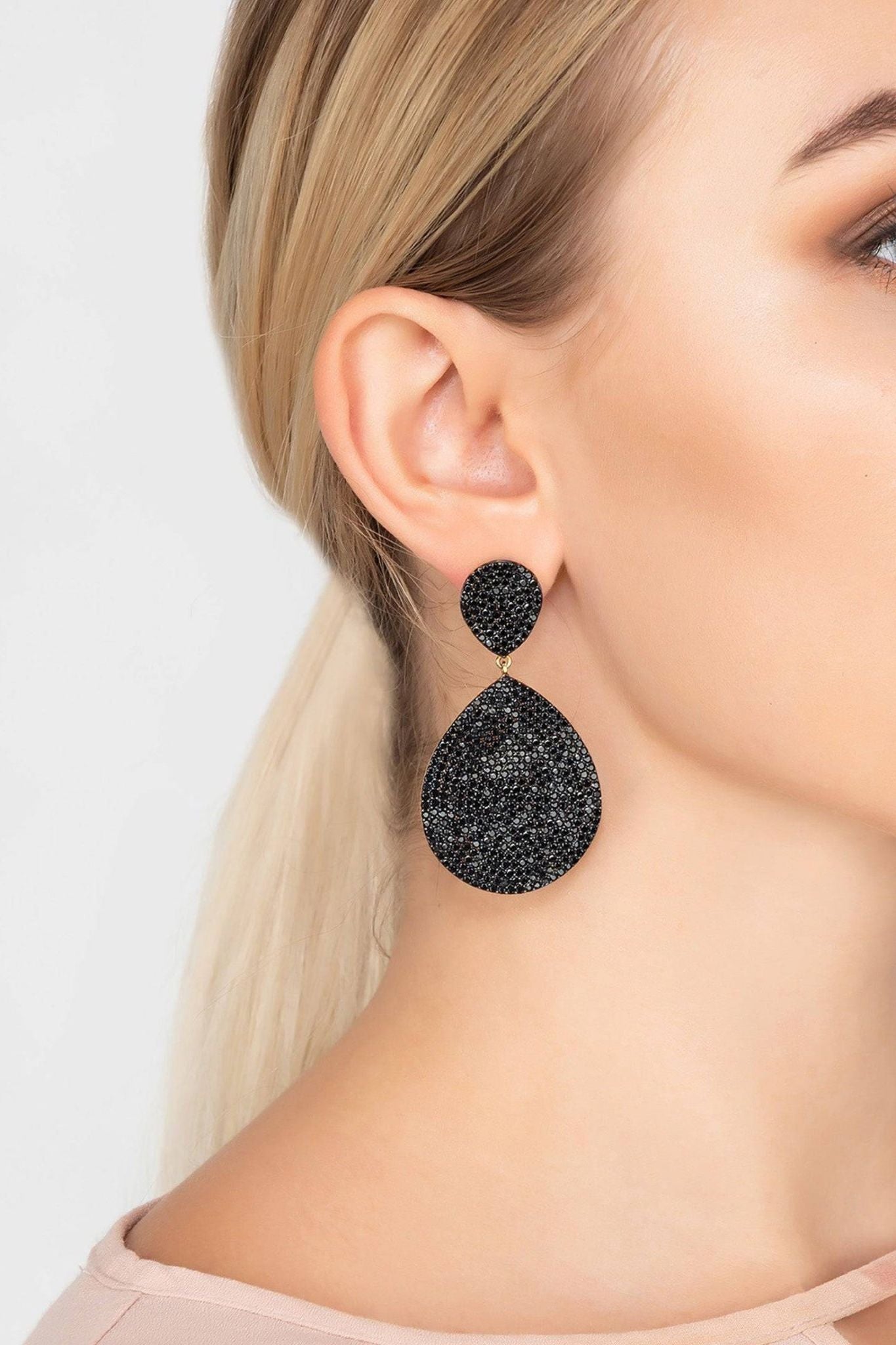 Monte Carlo Earrings Gold Black Zircon - LATELITA Earrings