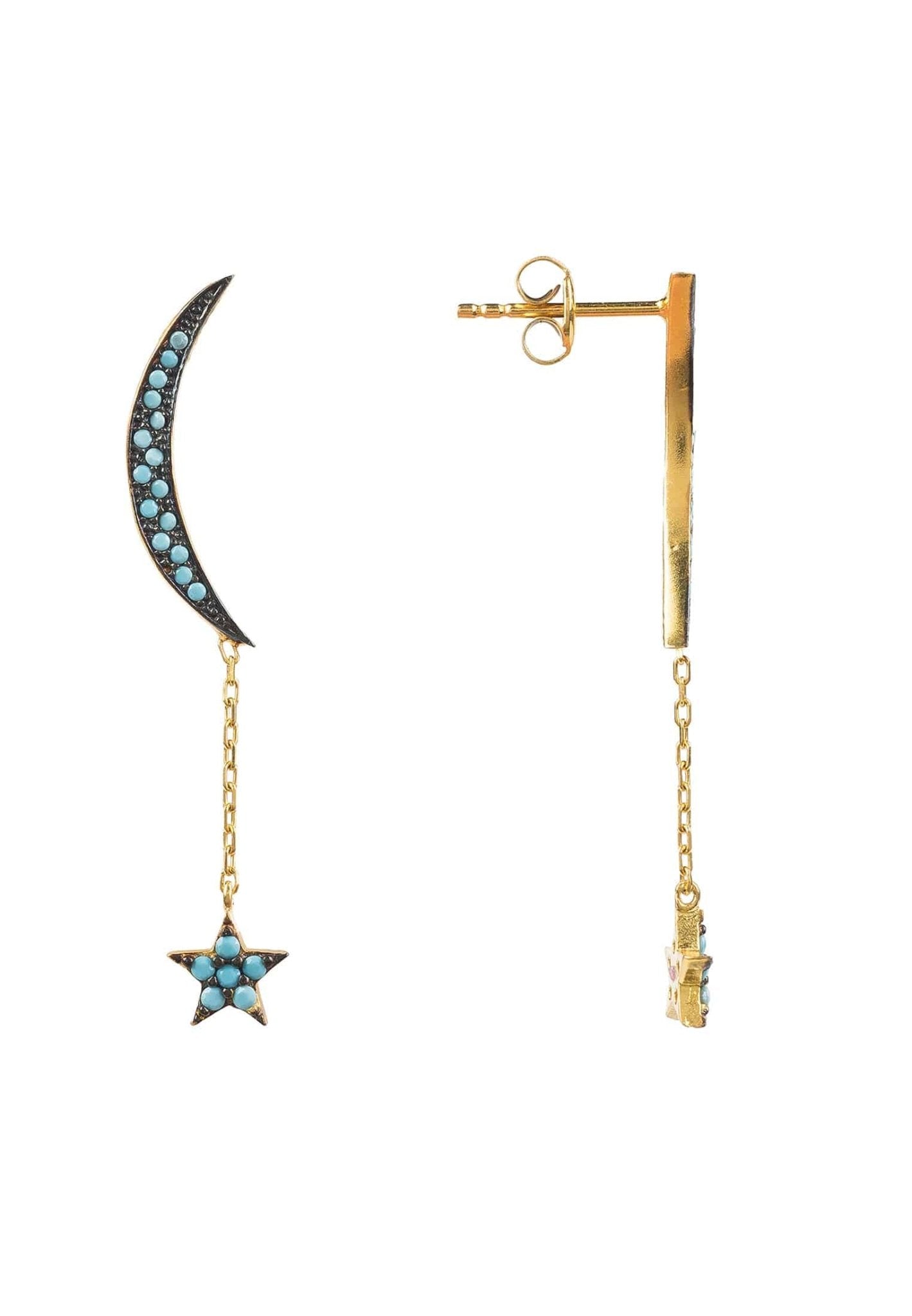 Moon And Star Earrings Gold Turquoise - LATELITA Earrings