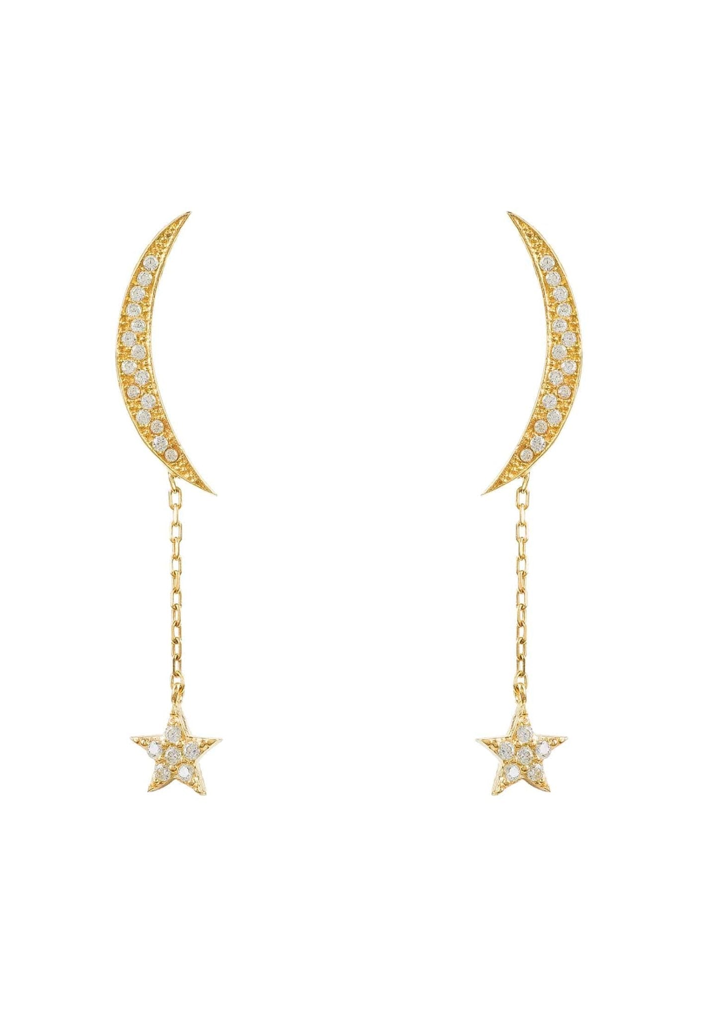 Moon And Star Earrings Gold White Cz - LATELITA Earrings