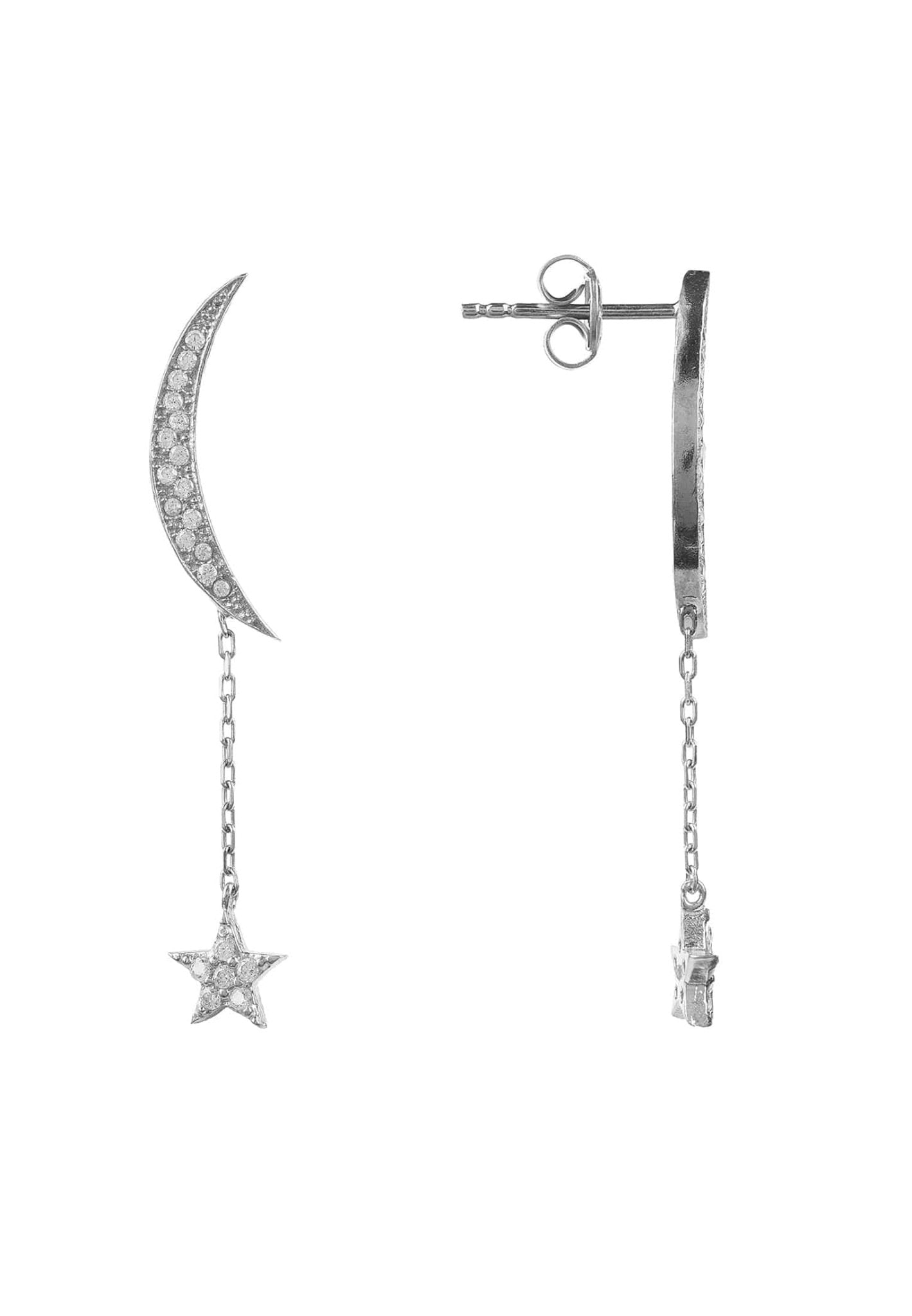 Moon And Star Earrings Sterling Silver - LATELITA Earrings