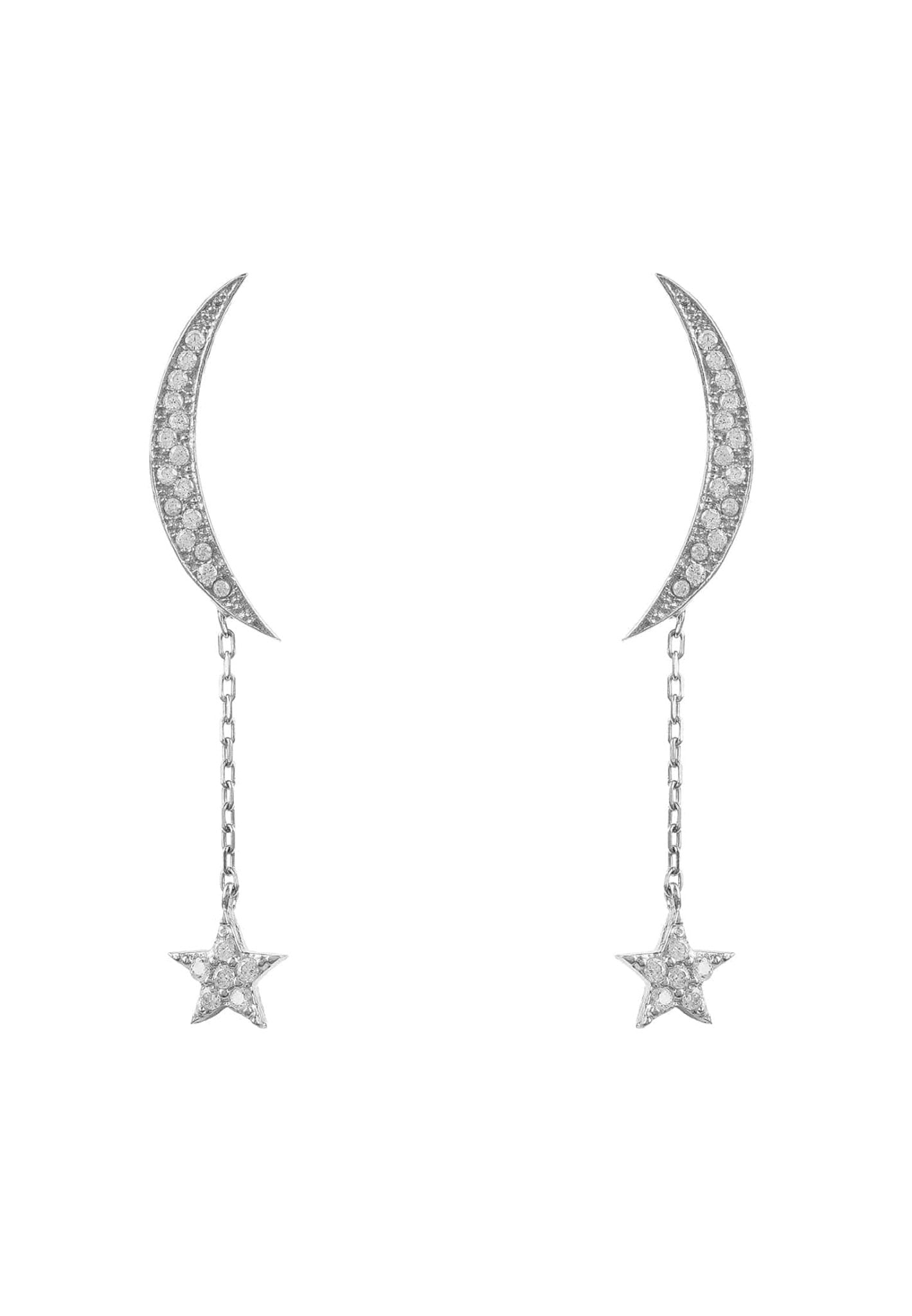 Moon And Star Earrings Sterling Silver - LATELITA Earrings