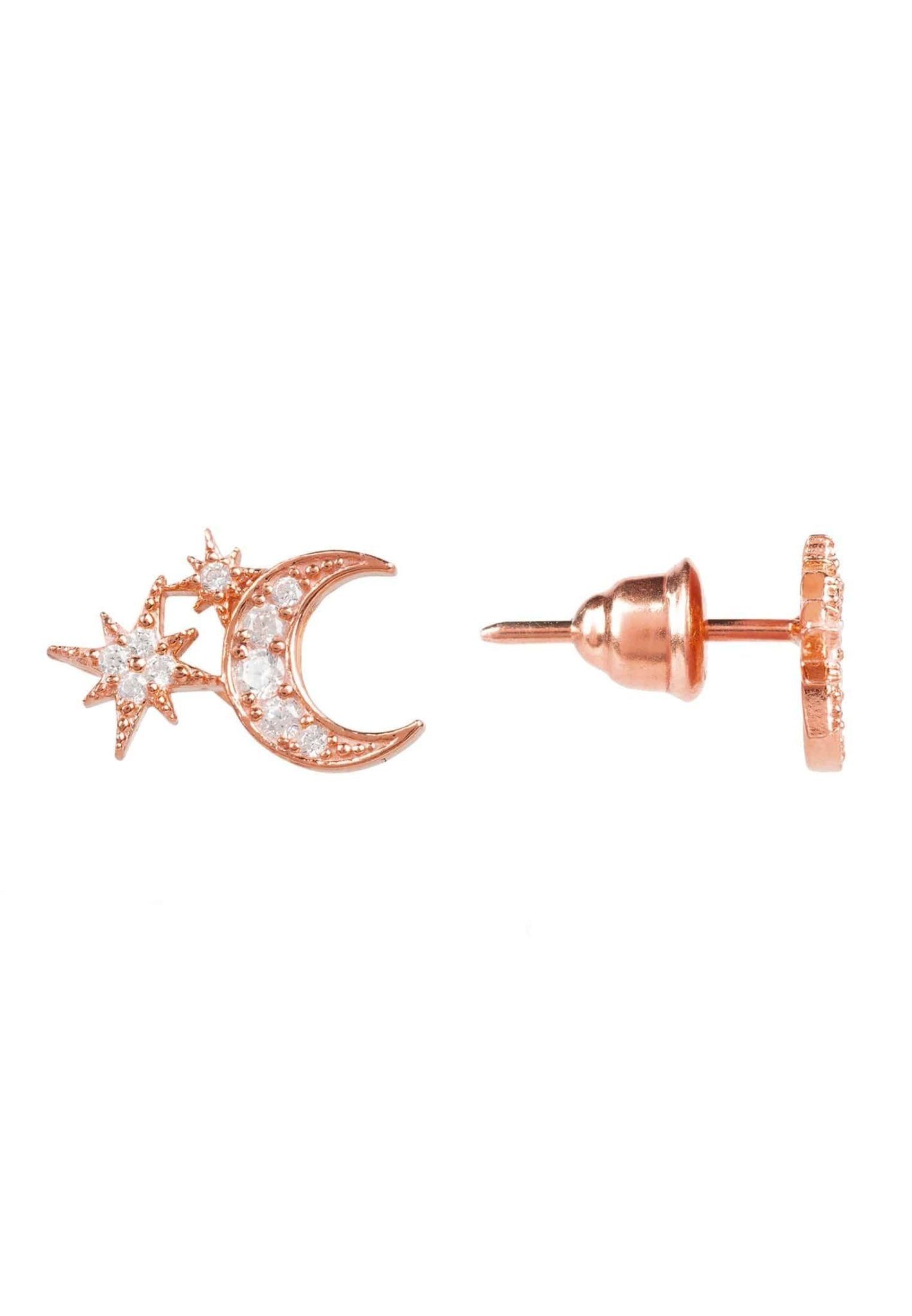 Moon And Starburst Mini Earrings Rosegold - LATELITA Earrings